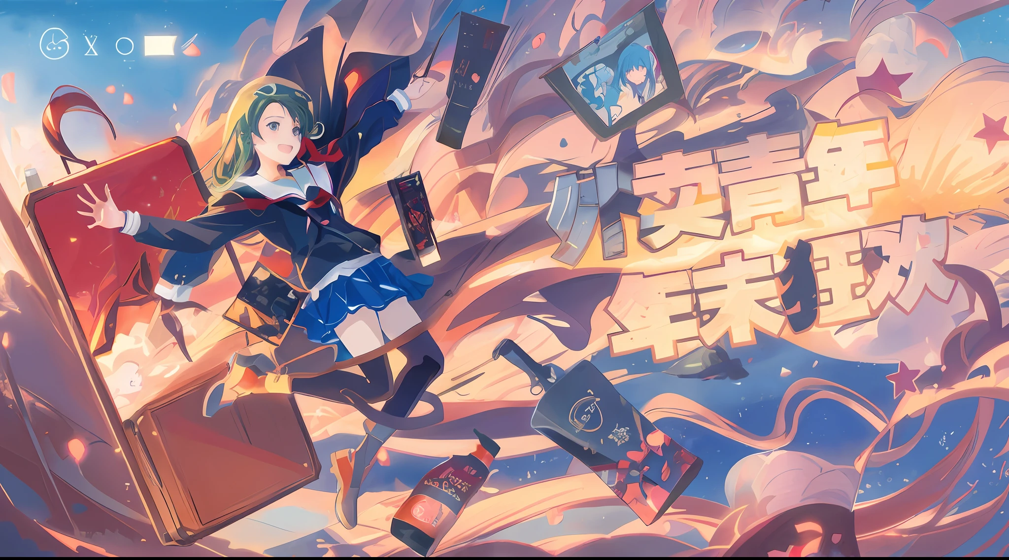 anime girl with a suitcase flying through the air, anime girl drinks energy drink, kantai collection style, trending on cgstation, anime style 4 k, anime cover, anime fantasy illustration, anime style mixed with fujifilm, anime style illustration, alice x. zhang, official artwork, lofi girl, digital anime illustration, cushart, anime! 4 k