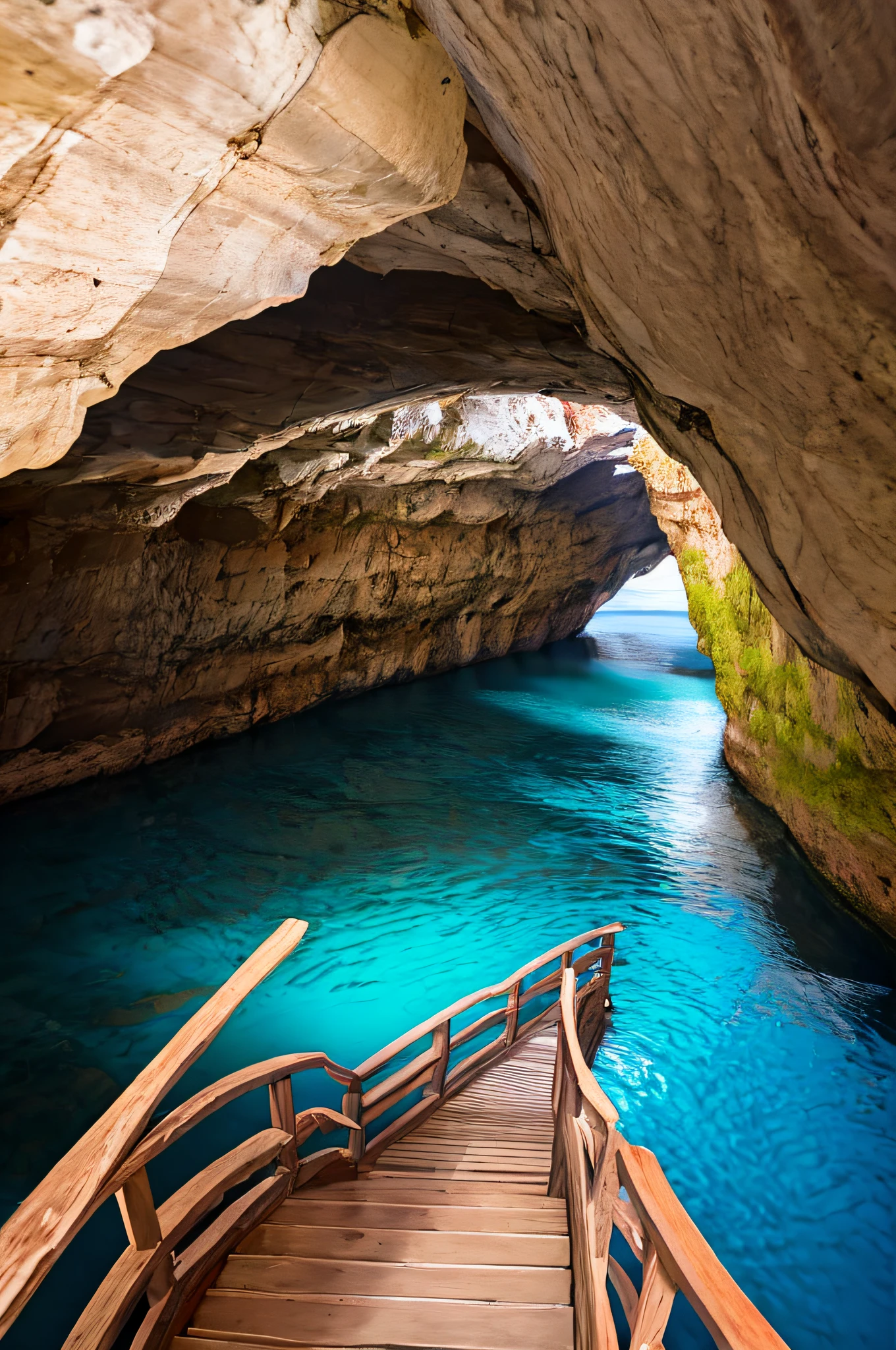 cave interior, water, bridge,