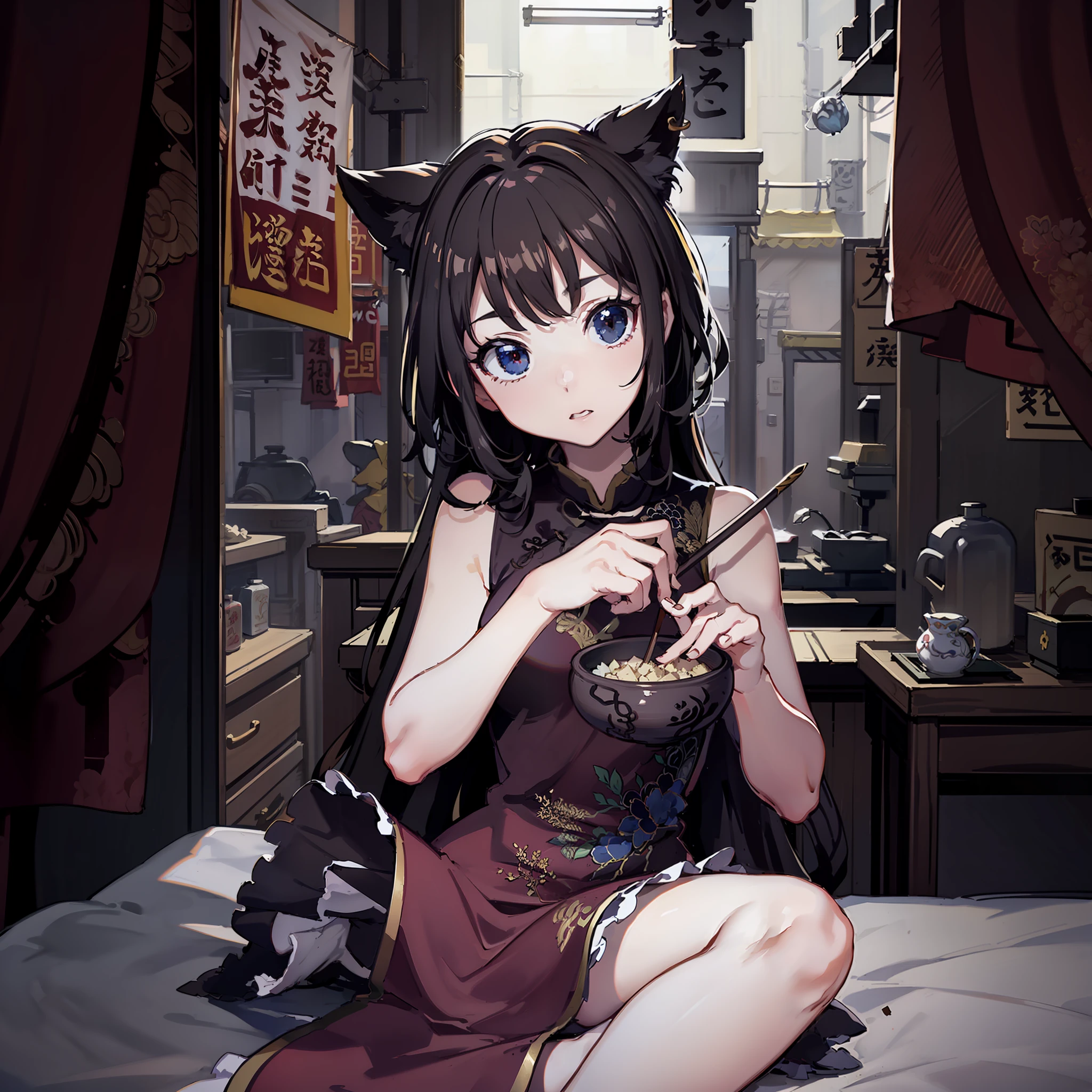 masterpiece, fine detail, 4k, 8k, 12k, solo, one person, beautiful girl, white woman, Touhou Project, Chinese clothes, Chinese dress, Chinatown