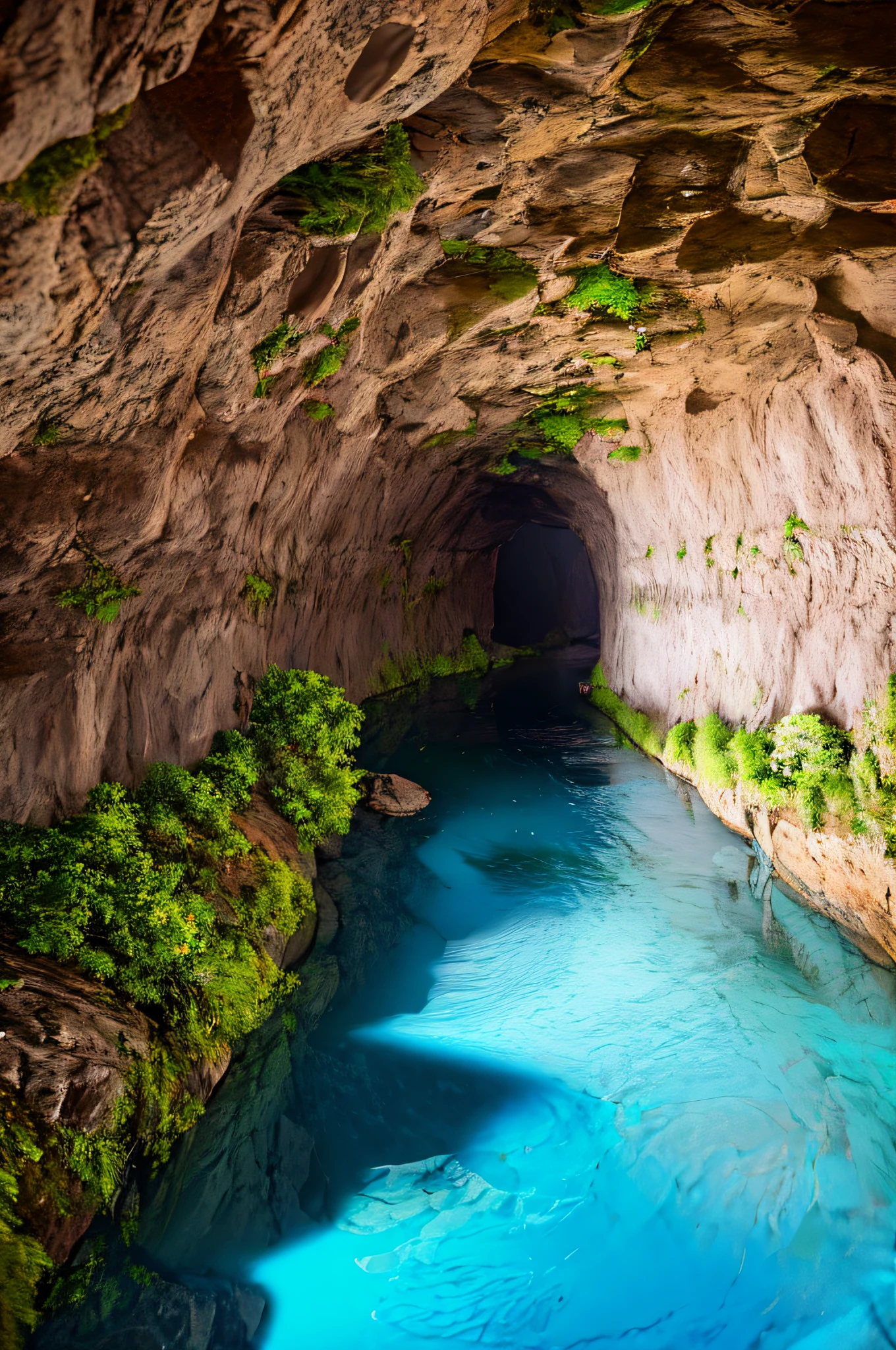 cave interior, water, bridge,