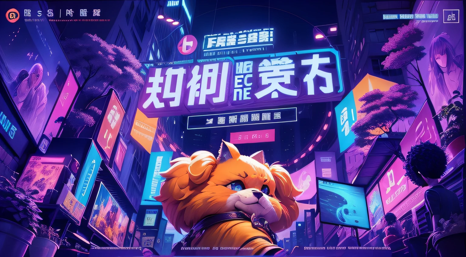 Close-up of a cartoon character in the city with a giant home, trending on cgstation, trending at cgstation, Home improvement poster, KV main vision, gta chinatowon art style, theme is cyberpunk city market, Home furnishing market, promotional poster, The visual center is prominent, Atmospheric wall, Vivid colors, Album art, Official artwork, retrowave epic art, G Liulian art style。The style should be blue-purple, Visual Center fonts are a mid-year sale。, Best quality, A high resolution, 16k --auto