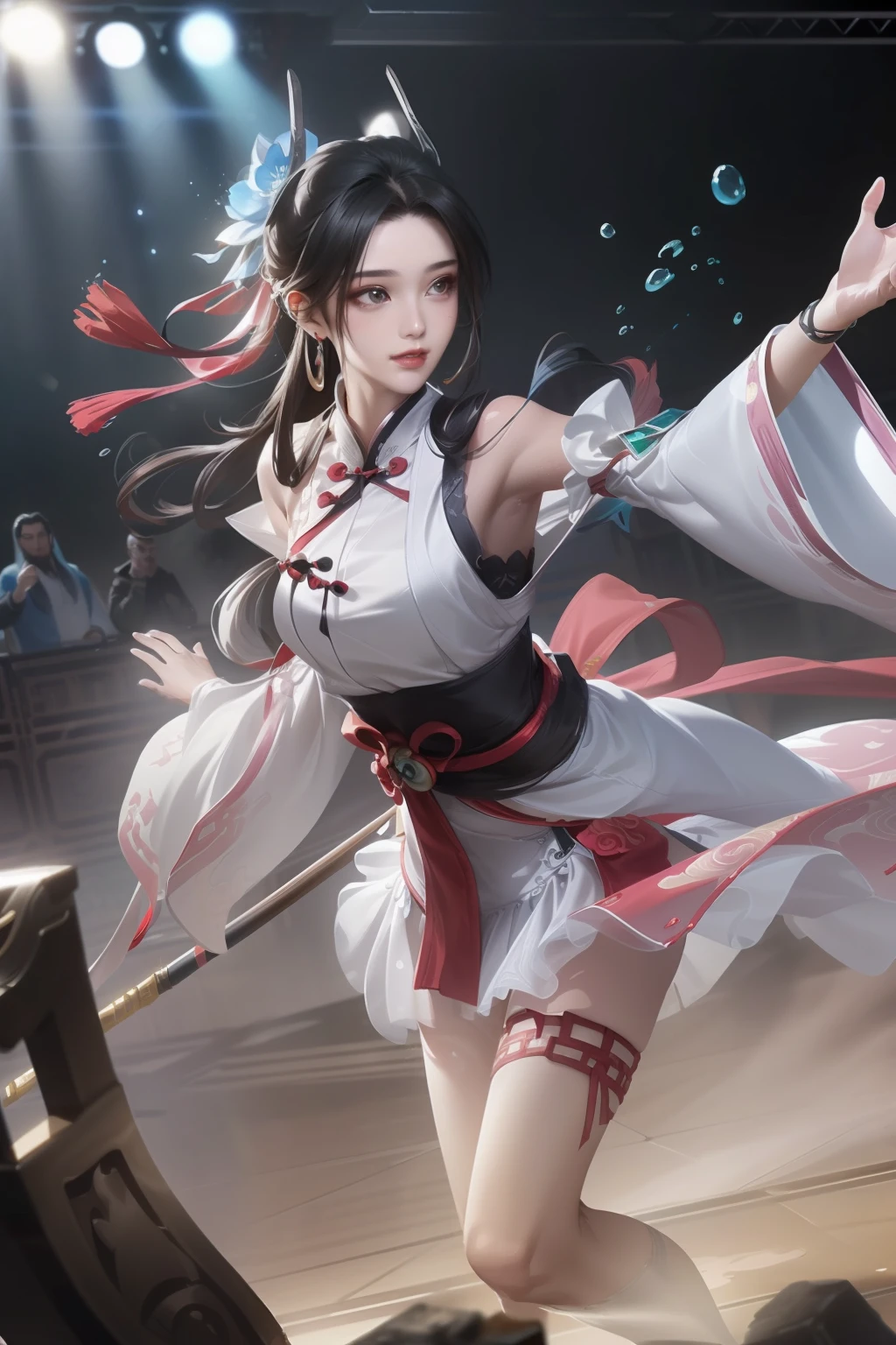 Realism, (Masterpiece, Top Quality, Best Quality), ((Wuxia World, Xiuxian, Chinese Wuxia,)), (1 Girl Solo), (Gentle Eyes), (Hanfu, Tulle Streamer), (Hairpin, Long Black Hair), (Hanfu), Light Pink Lips, (Young), Earrings, White Skin, (Clear Facial Features, Detailed Skin Texture, Beautiful Face, Facial Highlight, Above Legs), White Background, Standing, Facing the Audience, Slim Figure, Color Ink Painting, Splash Color, Sketch, Denoise, Splash Ink, 8k uhd, DSLR, soft light, high quality, high resolution, (very detailed CG unity 8k wallpaper)