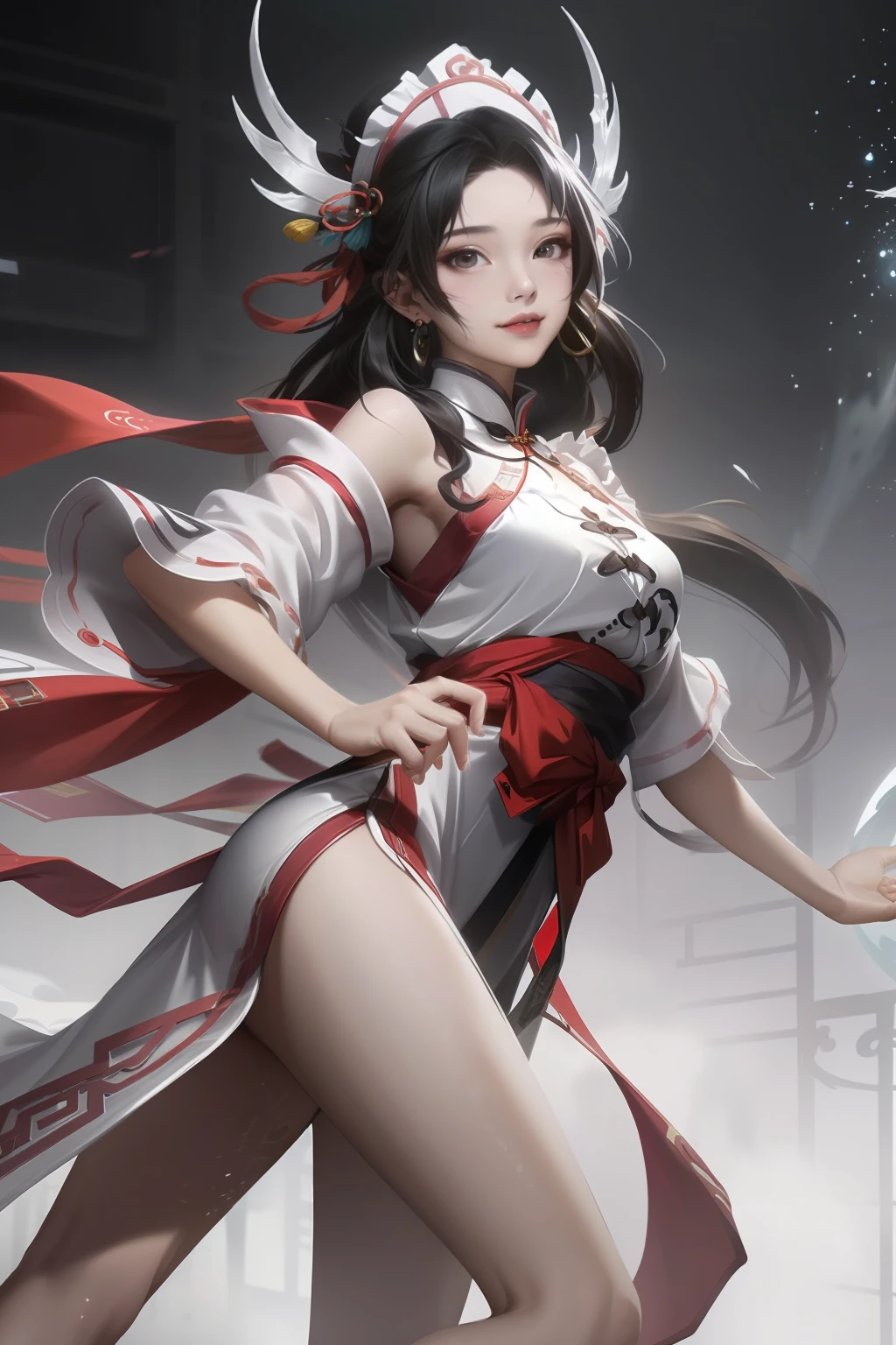 Realism, (Masterpiece, Top Quality, Best Quality), ((Wuxia World, Xiuxian, Chinese Wuxia,)), (1 Girl Solo), (Gentle Eyes), (Hanfu, Tulle Streamer), (Hairpin, Long Black Hair), (Hanfu), Light Pink Lips, (Young), Earrings, White Skin, (Clear Facial Features, Detailed Skin Texture, Beautiful Face, Facial Highlight, Above Legs), White Background, Standing, Facing the Audience, Slim Figure, Color Ink Painting, Splash Color, Sketch, Denoise, Splash Ink, 8k uhd, DSLR, soft light, high quality, high resolution, (very detailed CG unity 8k wallpaper)