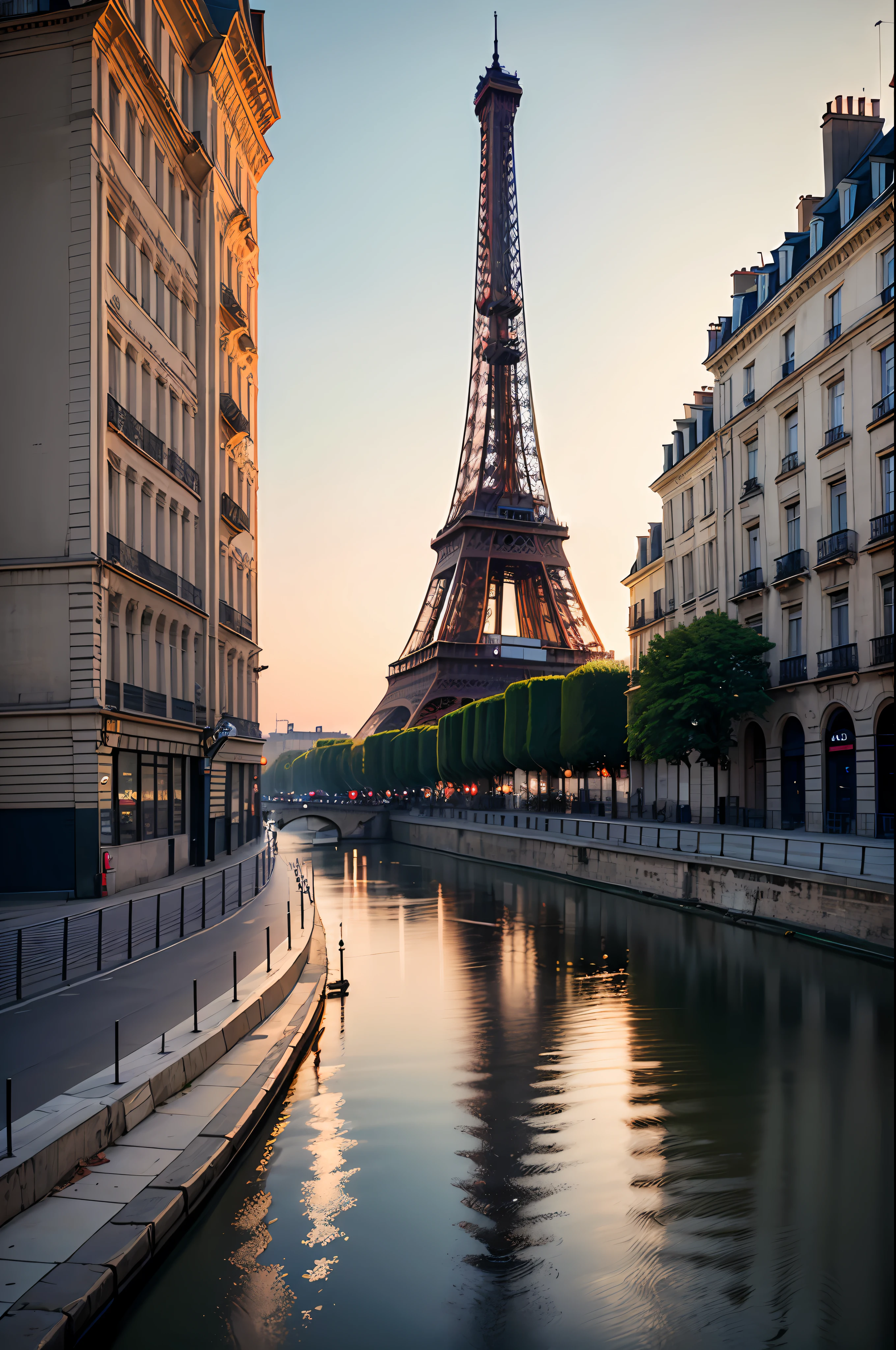 a view of a street with cars parked on both sides of it, by Rafael Colin, eiffel tower left, paris city, parisian street at night, street of paris photography, eiffel tower photography, cinematic paris, eiffel tower in the middle, eiffel tower, paris background, paris eiffel tower, paris, nighttime, 4 k vertical wallpaper, 4k vertical wallpaper --auto