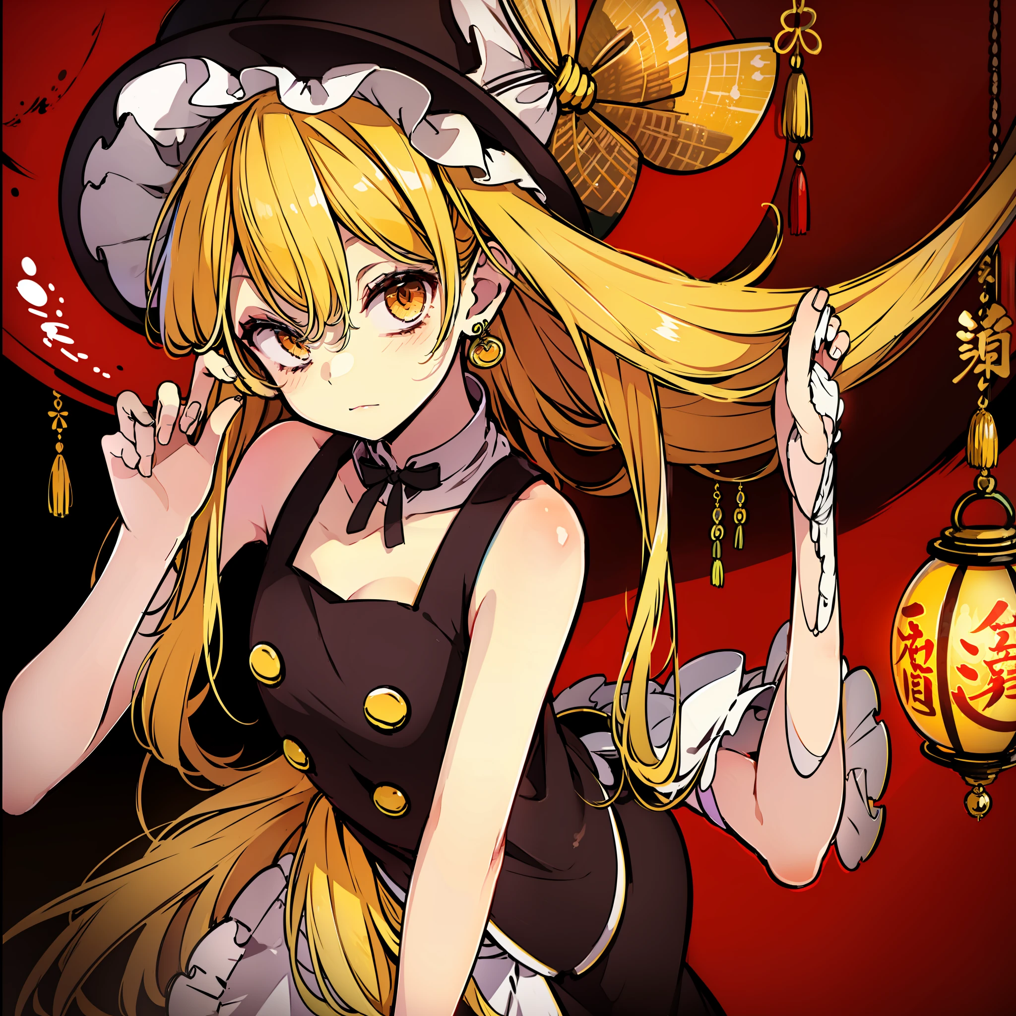 masute piece, Fine detail, 4K, 8K, 12K, Solo, One person, Beautiful Girl, caucasian female, Touhou Project Marisa、chinese clothes, Chinese dress, Chinatown