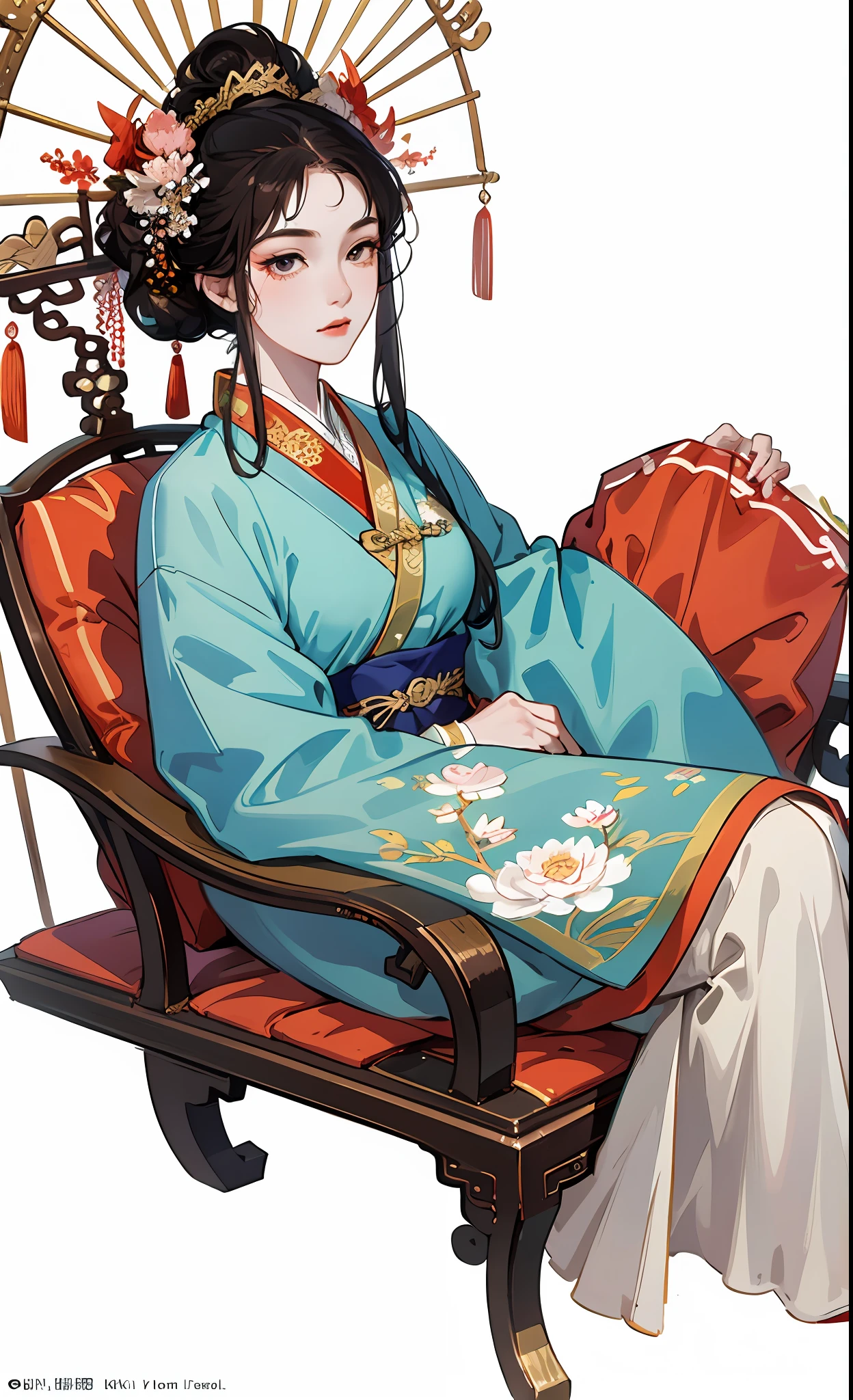 A girl, ancient Chinese costume, whole body, sunshine, clear face, clean white background, masterpiece, super detail, epic composition, ultra HD, high quality, extremely detailed, official art, uniform 8k wallpaper, super detail, 32k