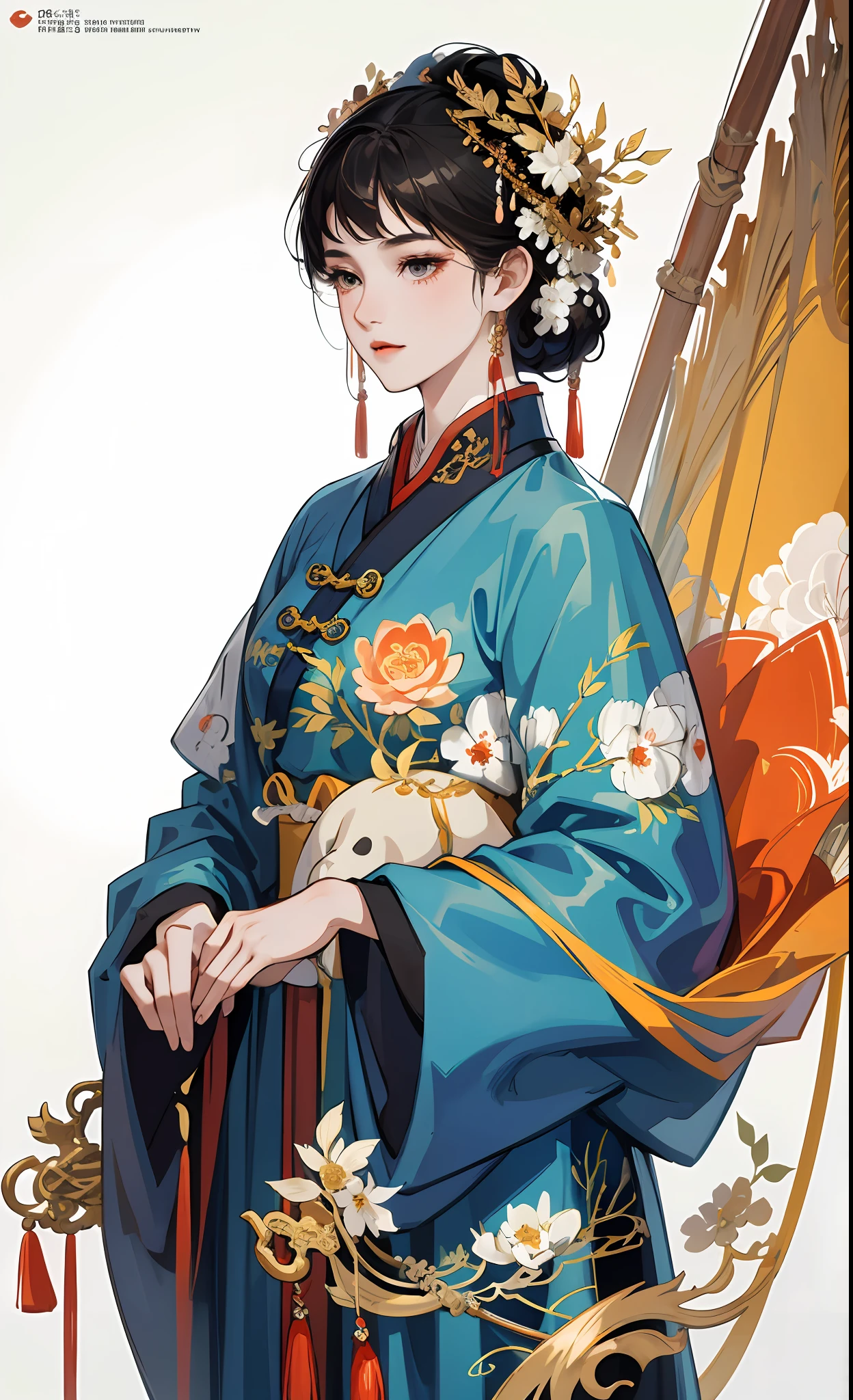 A girl, ancient Chinese costume, whole body, sunshine, clear face, clean white background, masterpiece, super detail, epic composition, ultra HD, high quality, extremely detailed, official art, uniform 8k wallpaper, super detail, 32k