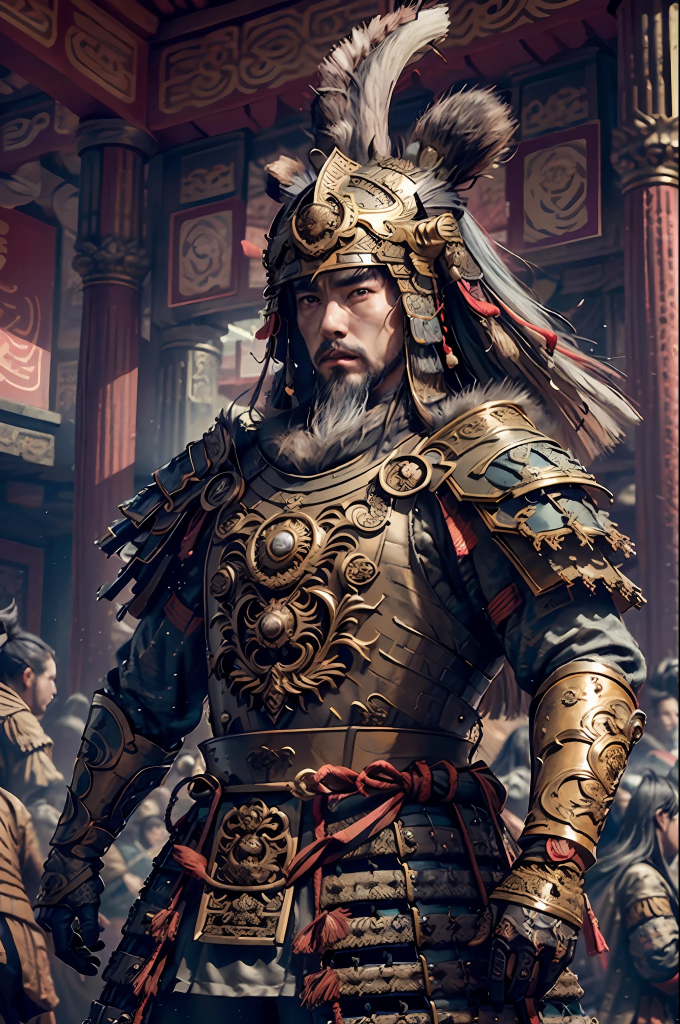 ((a masterpiece of))), (((Best Quority))), ((hyper detailled)), (hyperrealictic), (highly detailed CGillustration), cinematic light, realisticlying,A group of rough men in the hall of an ancient building, Raise the bowl and drink,, Intricate Details EABA, Shuipo Liang Mountain, Liangshan Juyi