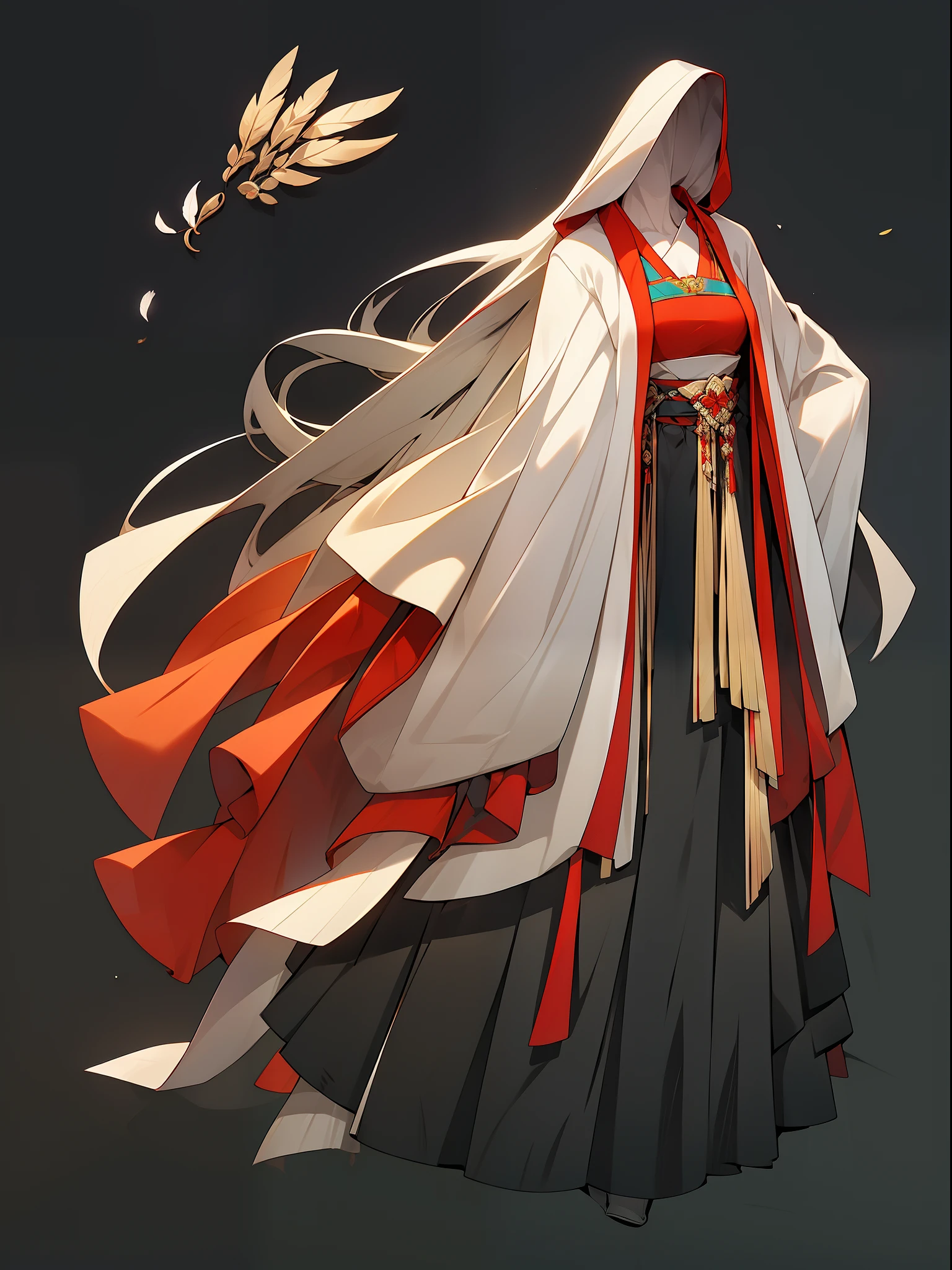 (NOhumans:1.5), a masterpiece of, Ultimate,(a color,feather hair),(Ancient Chinese clothes,pleated long skirt,cloaks,gossamer,gold chains,red color Hanfu,Phnom Penh embroidery),gameicon,