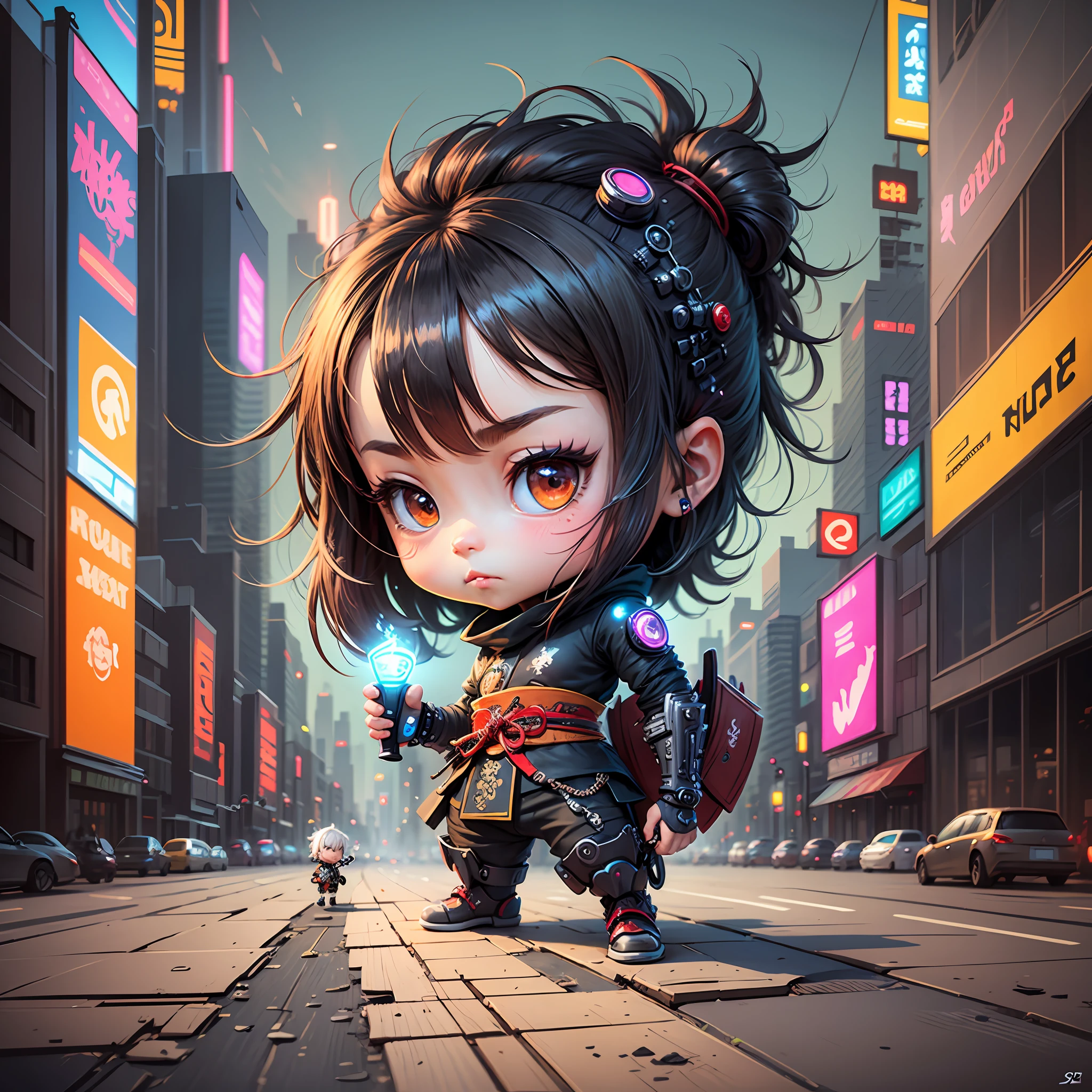 cyberpunk samurai chibi, cartoon --auto --s2