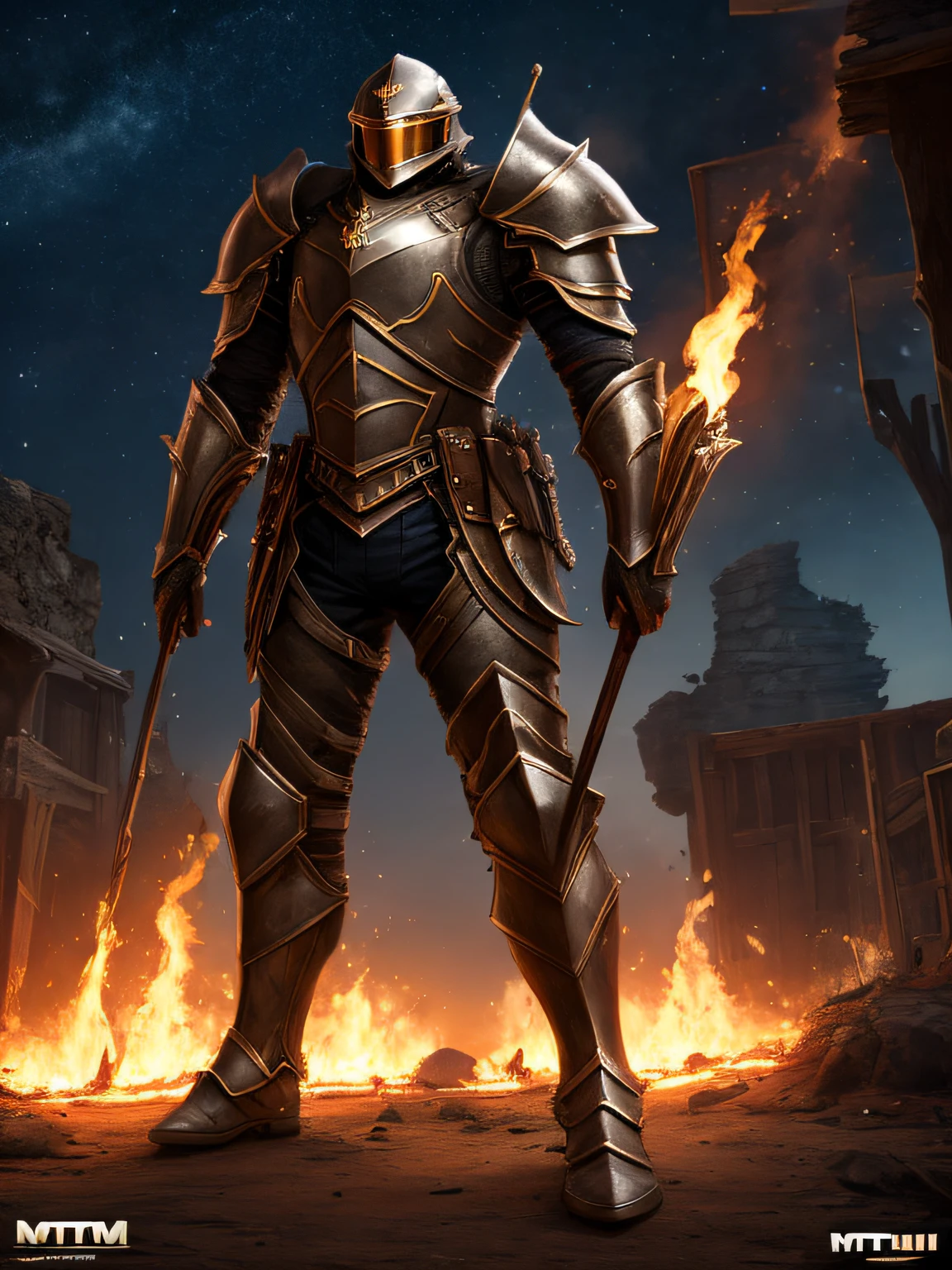 mtu,Tall and mighty,Serious,armor,to stand,Night scene,firey, --auto