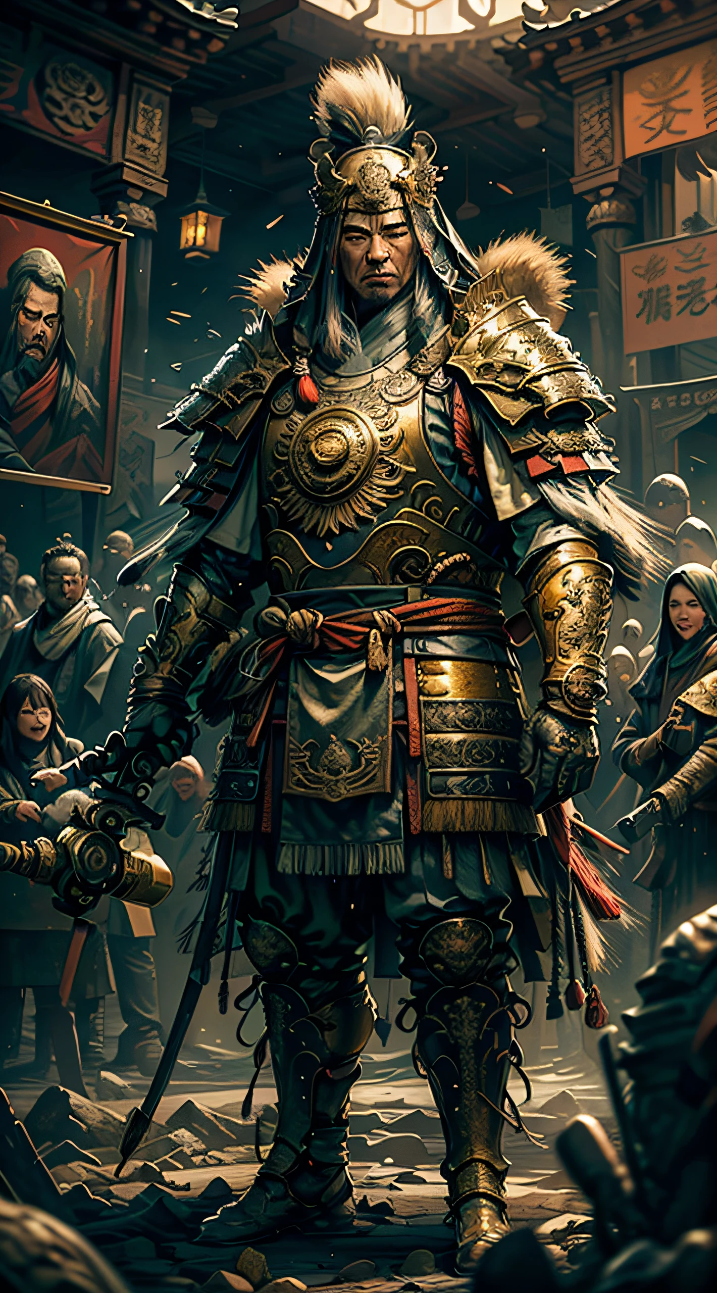 A painting of a man in armor standing in a room - SeaArt AI
