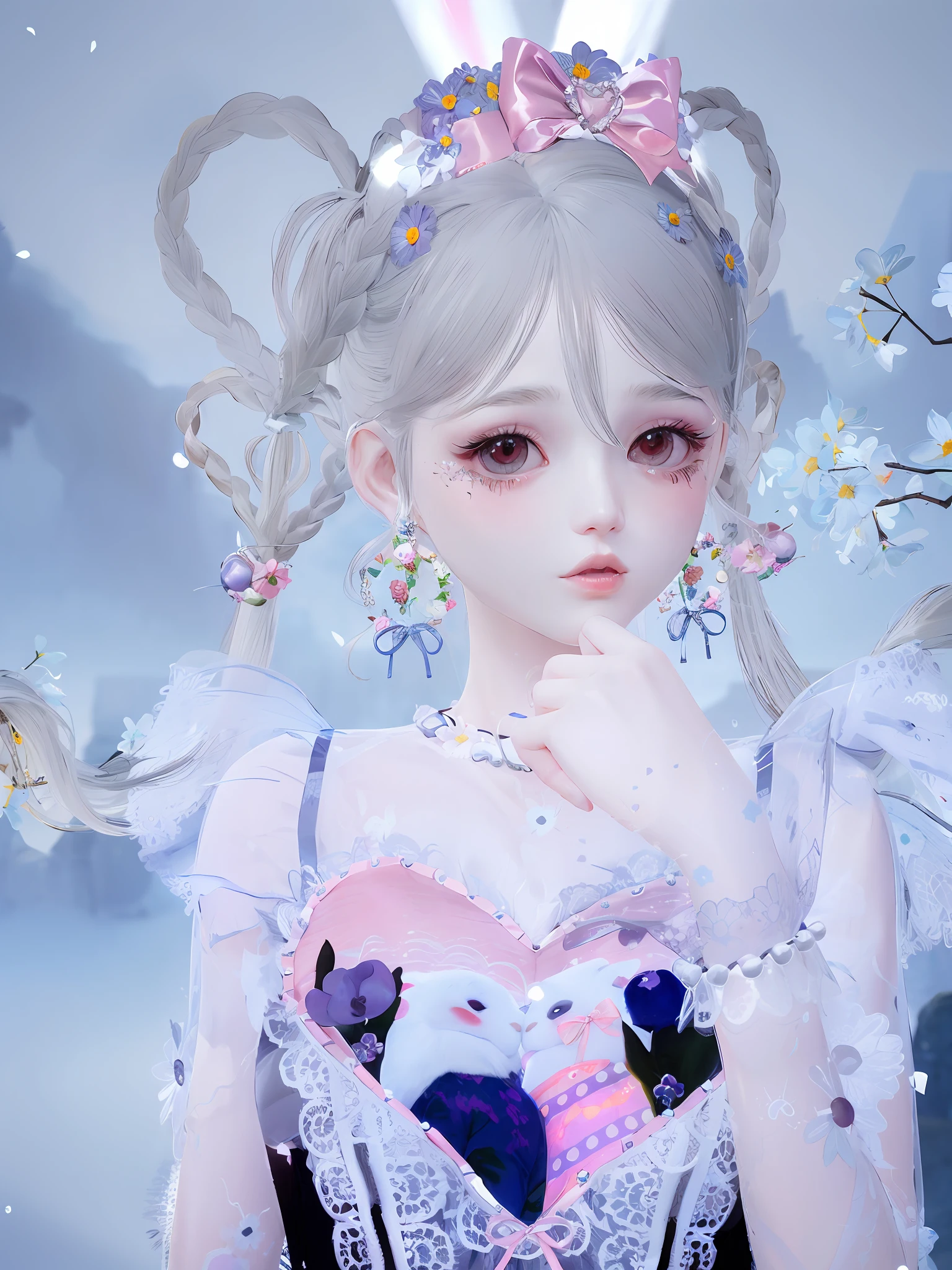schoolgirls，white color hair