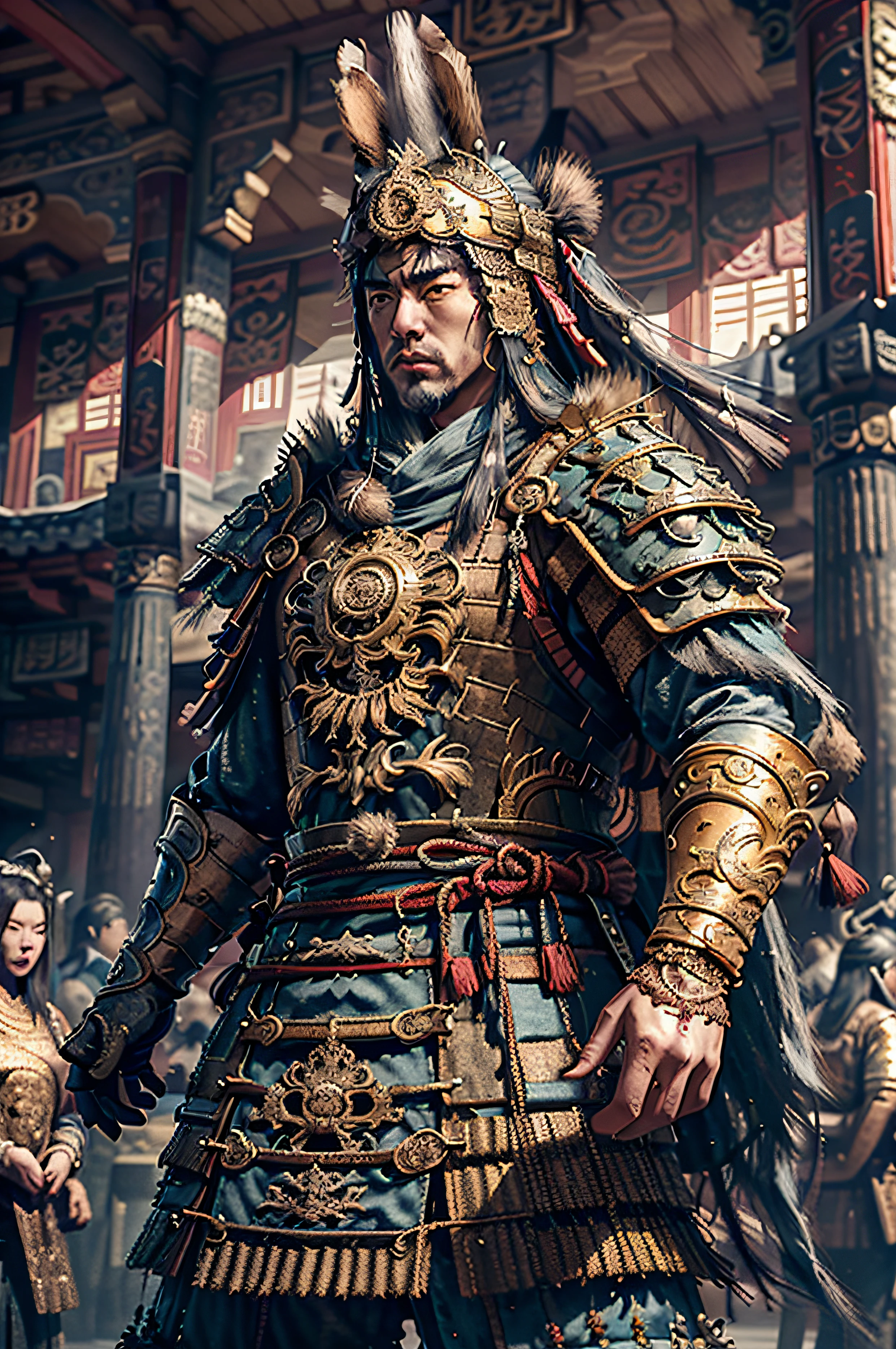 ((a masterpiece of))), (((Best Quority))), ((hyper detailled)), (hyperrealictic), (highly detailed CGillustration), cinematic light, realisticlying,A group of rough men in the hall of an ancient building, Raise the bowl and drink,, Intricate Details EABA, Shuipo Liang Mountain, Liangshan Juyi