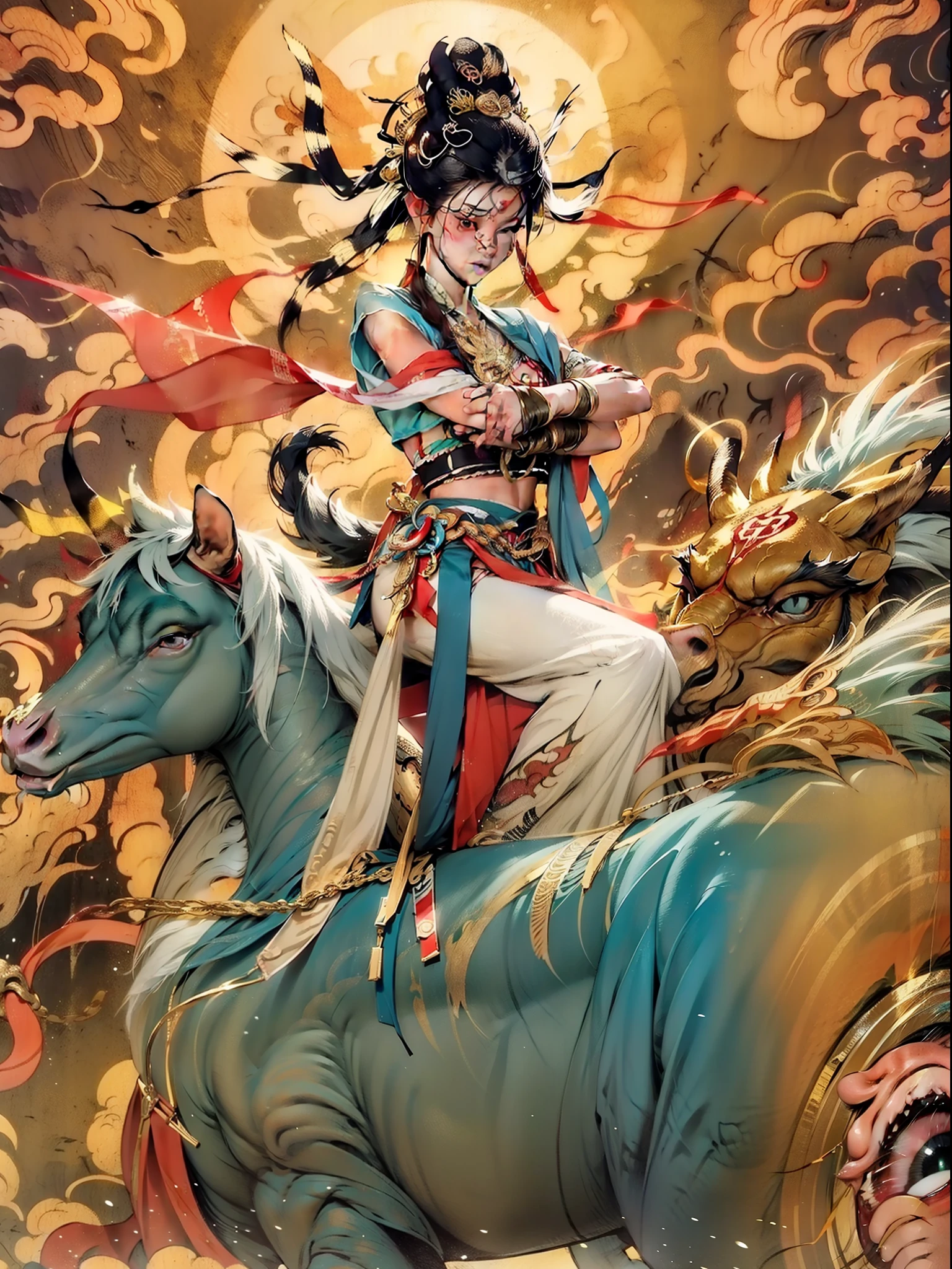 Dunhuang battle scene,Battlefieldds,blood,Dunhuang sits on a war horse,mtu