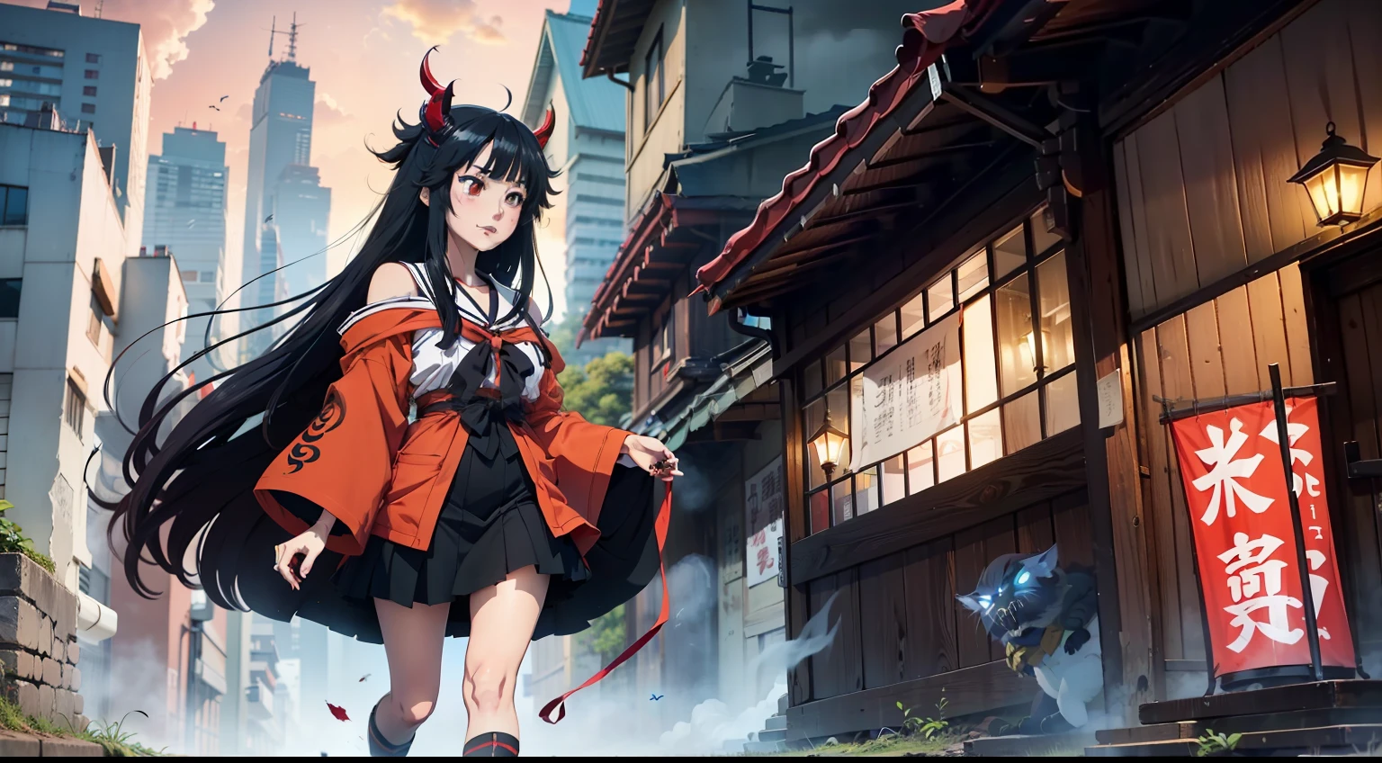 Ai Enma and his client continued to save various people through Jigoku Tsushin. Their activities became widely known, and Jigoku Tsushin permeated the world as a symbol of hope and salvation.
In the world, rumors like a certain urban legend were circulating. "If you write a grudge that can't be cleared on the website 'Jigoku Tsushin' that can only be accessed at midnight, a Hell Girl will appear and send the person you hate to Hell." However, the rumor was true.
Immediately after a person with a grudge writes in "Jigoku Tsushin", a hell girl with long black hair and in a sailor suit, Ai Enma, appears in front of the client. She gives her client a straw doll as a proof of her contract, and says, "If you untie the red string around the doll's neck, the contract will be concluded and the person you hate will be exiled to hell." She, however, she tells her, "She will suffer the price of it, herself, in hell after her death forever."
The client is forced to make a decision in conflict, whether to untie the thread and clear her grudge, or to reconsider and stop. When the contract is executed, the ``three straws'' Ichimokuren, Hone Onna, and Wanyudo who follow Enma Ai give punishment in this world, and finally, Jigoku Nagashi is performed by Jigoku Shoujo.
who had a strange experience in a lakeside mansion with Mei, left the family and lived with the family, the home of his deceased father.Junior High School will be promoted to Class 3 of the 3rd grade. enters his final year in junior high school , who has knowledge about "disasters".
best quality, perfect ???????, loli, 10yo, illustration, smile, full body,wide hips,detailed background, horror, paranormal, kimono,short skirt, long hair, red ribbon, butterfly, odd eye, bloodstain, young ,frightening,Black sailor suit, black hair,Bad people, slaughtered corpses, dismembered ??????