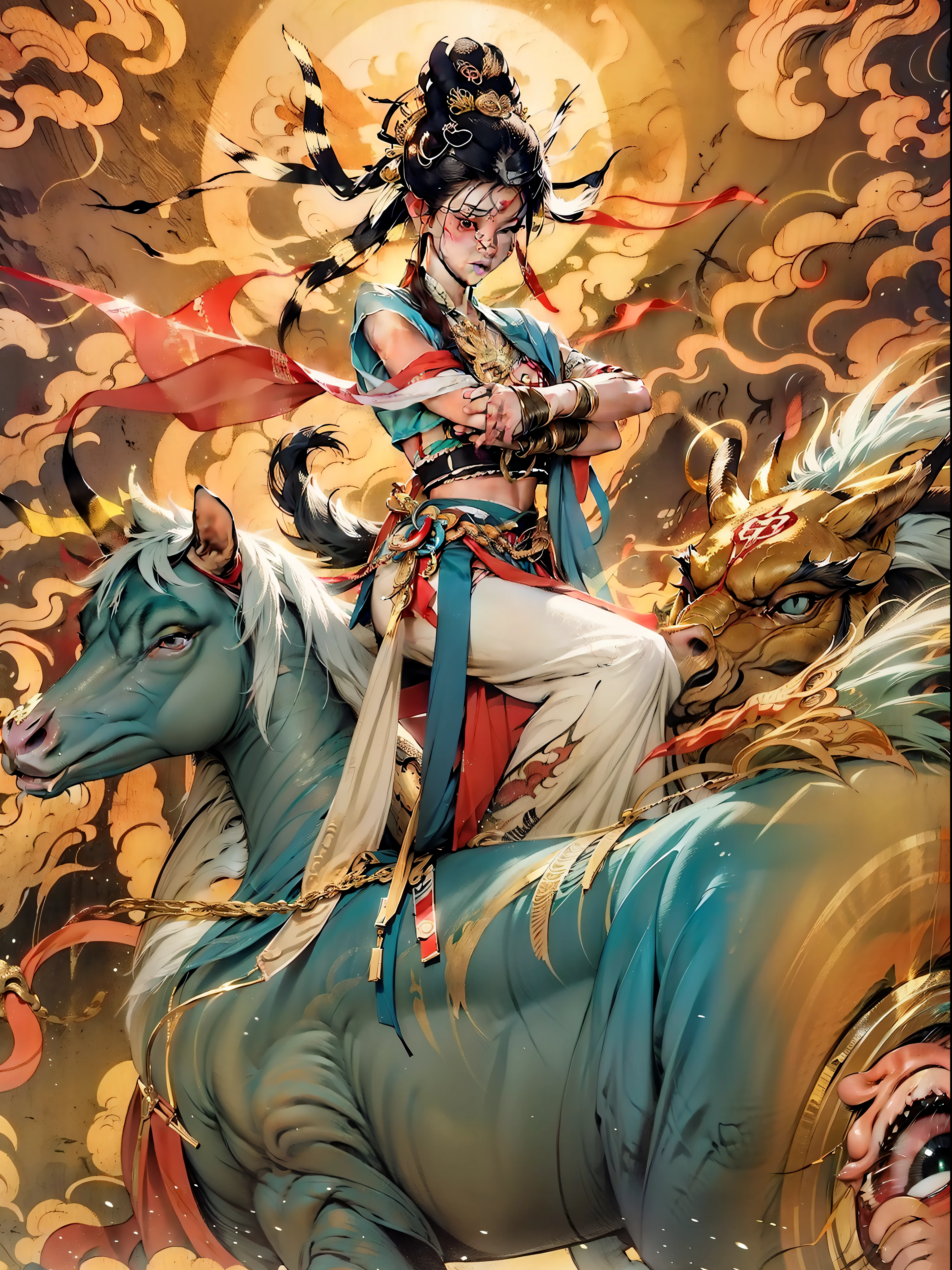 Dunhuang battle scene,Battlefieldds,blood,Dunhuang sits on a war horse,mtu
