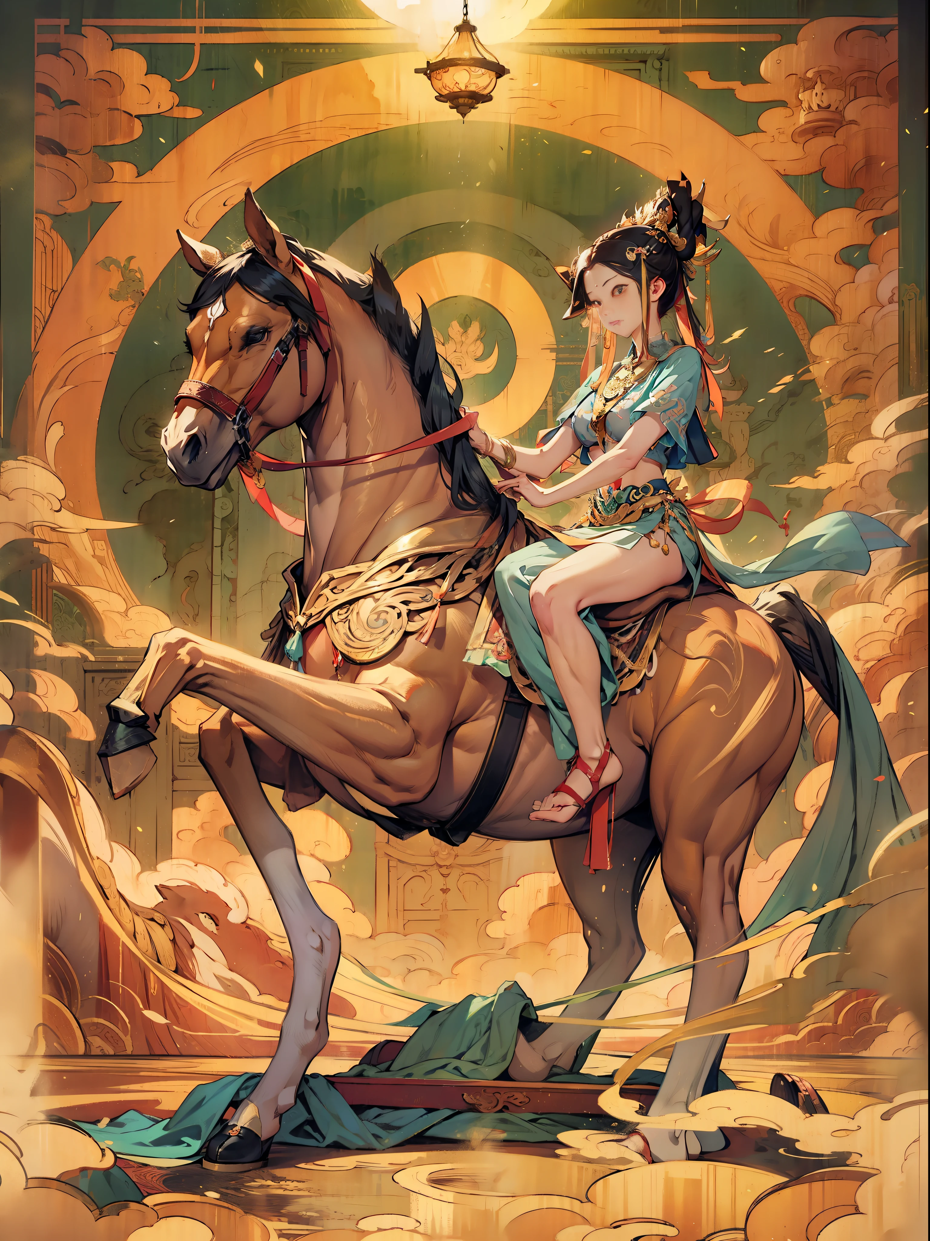 Dunhuang sits on a war horse,filigree