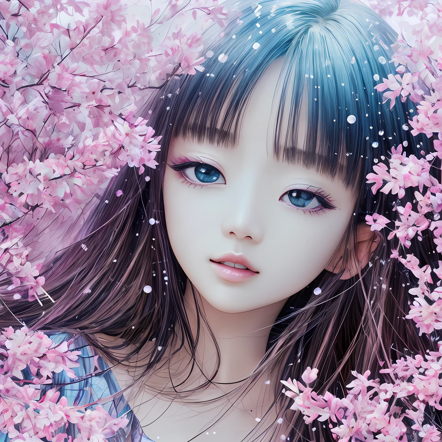 Crystal Spring Flowers、Pink-White Gradient、droplets of water、Fantastic Galaxy、pubic hair is transparent、、Pink-White Gradient、droplets of water、Light blue leaves、brilliance、brilliance、brilliance、Eau、colourfull、、Magic photo of light blue leaves、Dramatic lighting、photo realism、ultra hyper-detailed、4k、Depth-of-fie、A high resolution、Simple black background