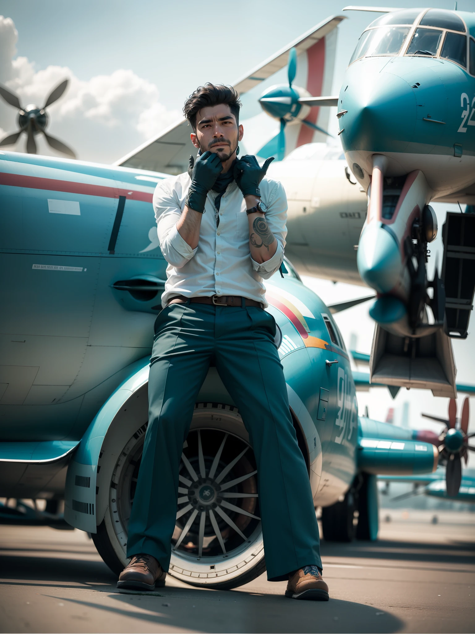 Same man with Background air planes