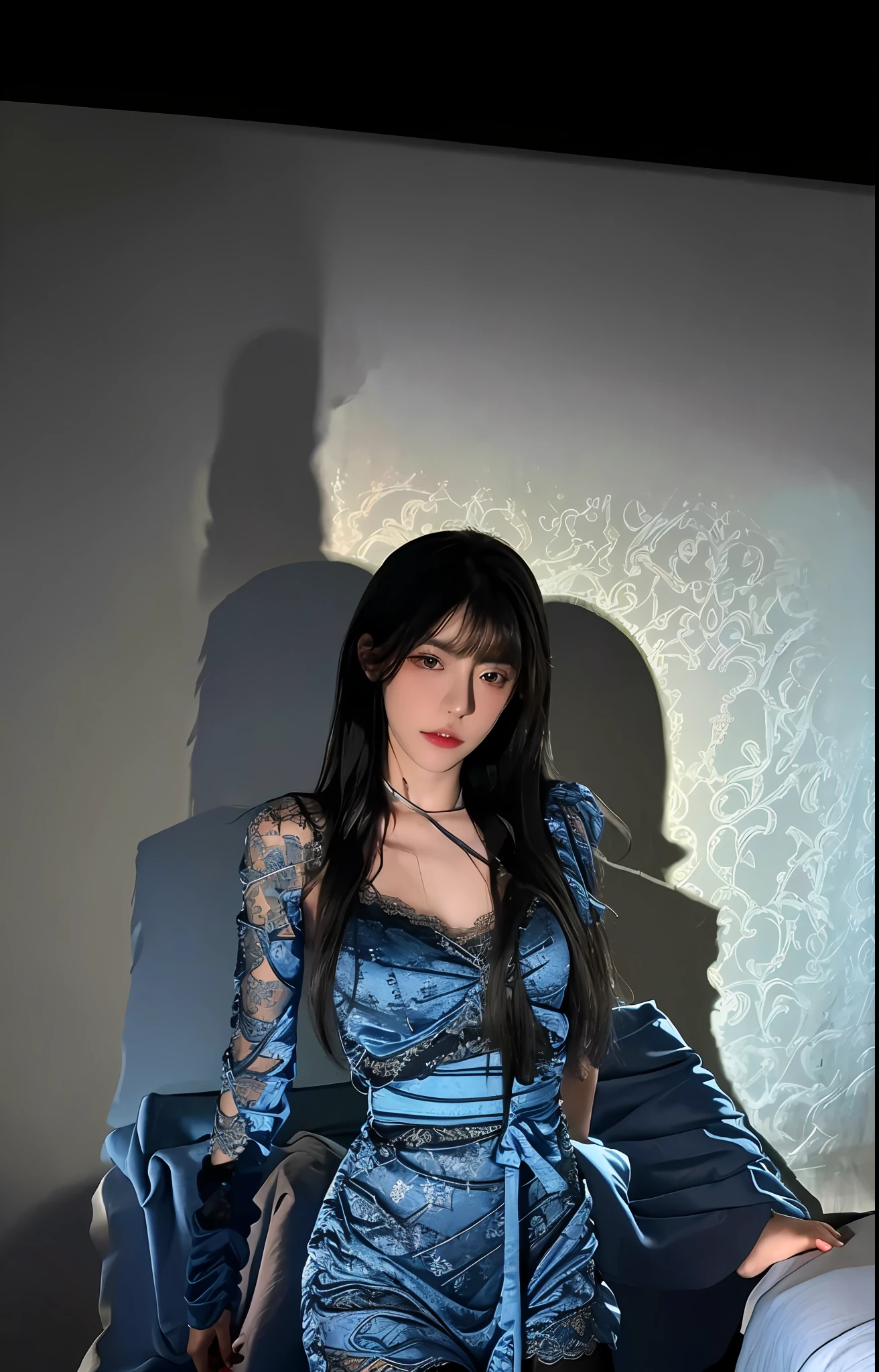 Best quality, masterpiece, ultra high res, (photorealistic:1.4), raw photo, 1girl, ((black lace nightgown)), ((small breast)), cold light