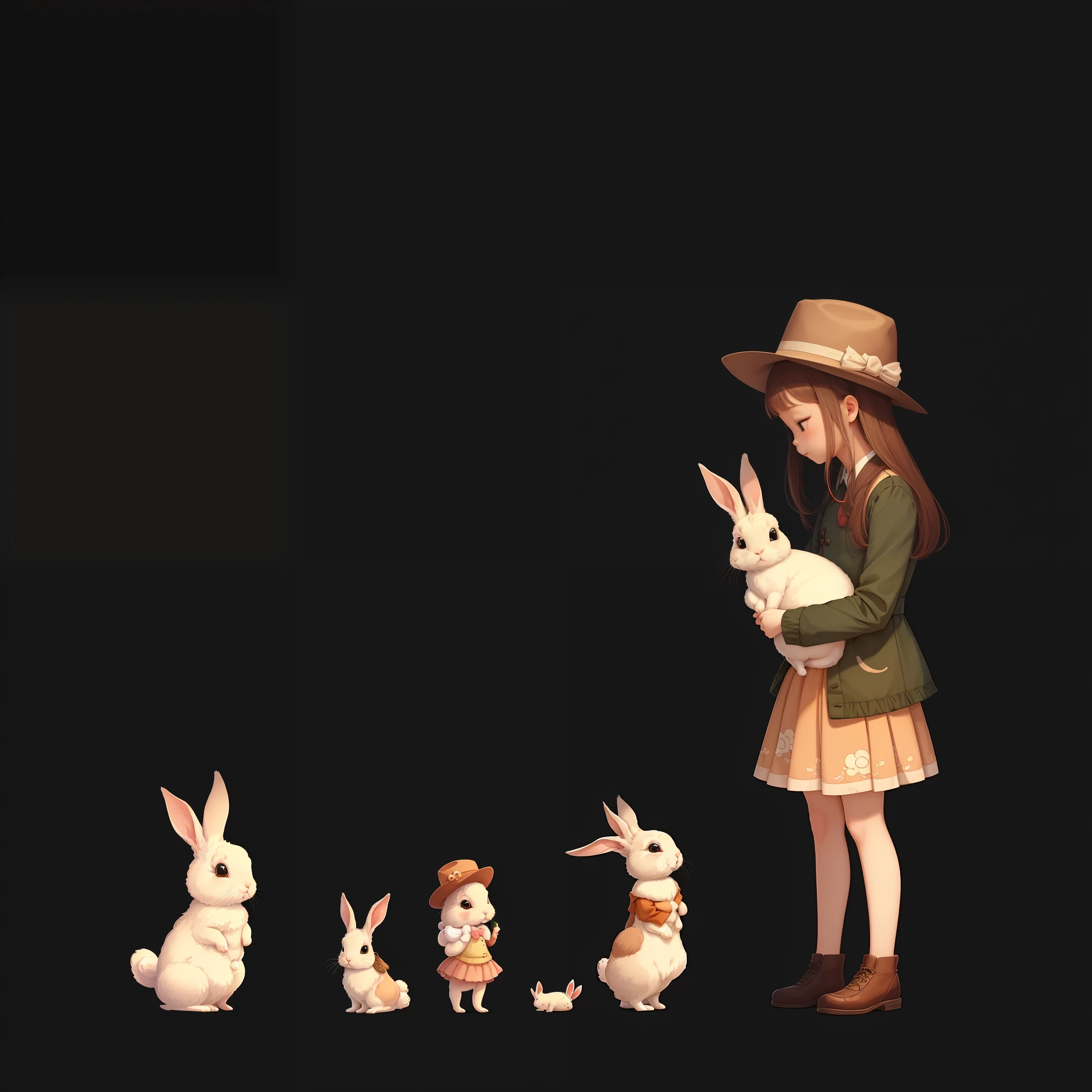 Rabbit,Pictures,Cute cartoon,Rabbit with Dr. wearing hat,China-style,Chinese characters,Rabbit in a skirt,Animal rabbits,Little girl holding a rabbit --auto