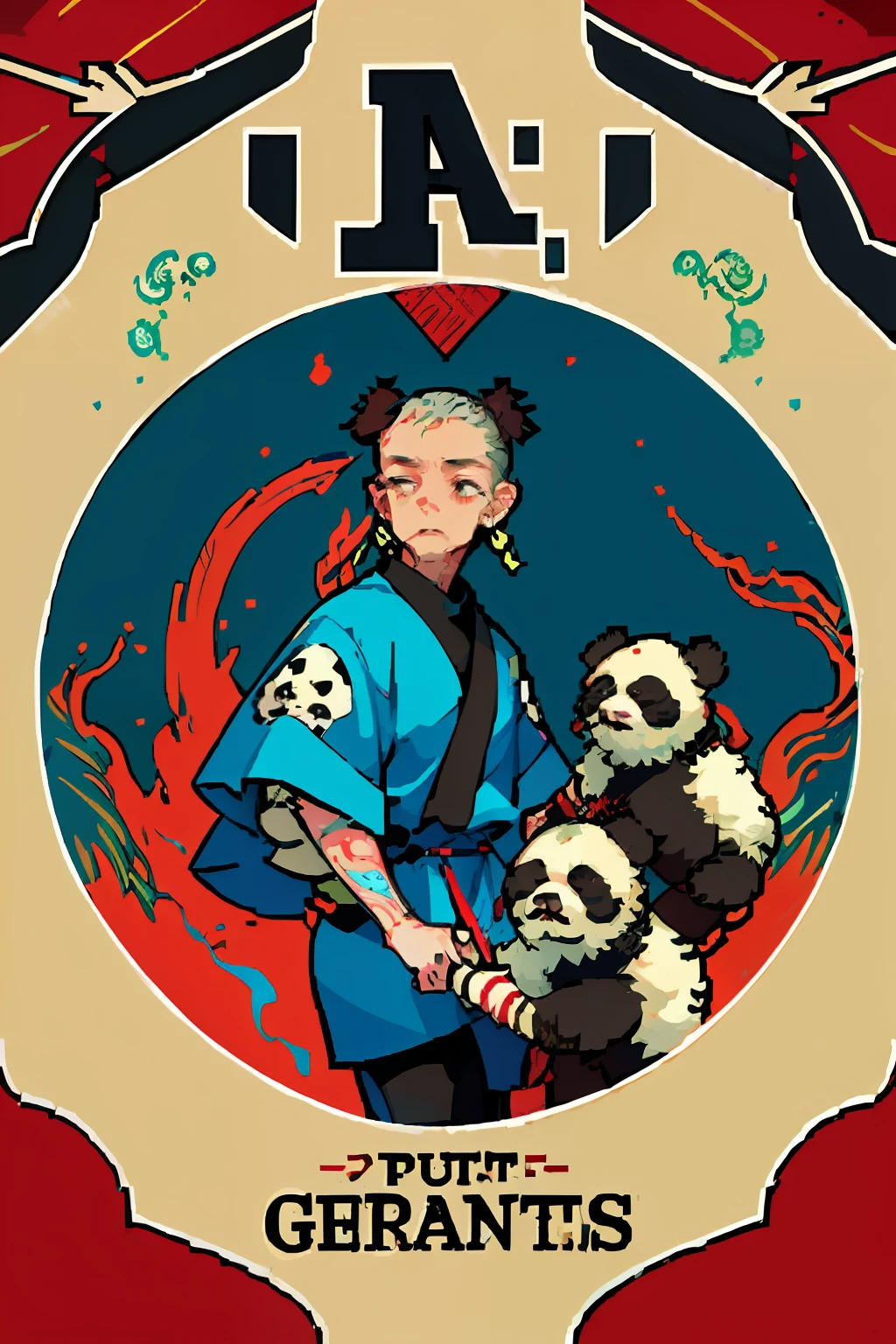 A detailed illustration face evil ninja,((panda)),magic, t-shirt design, red color , dark magic splash, dark, ghotic, t-shirt design,male,