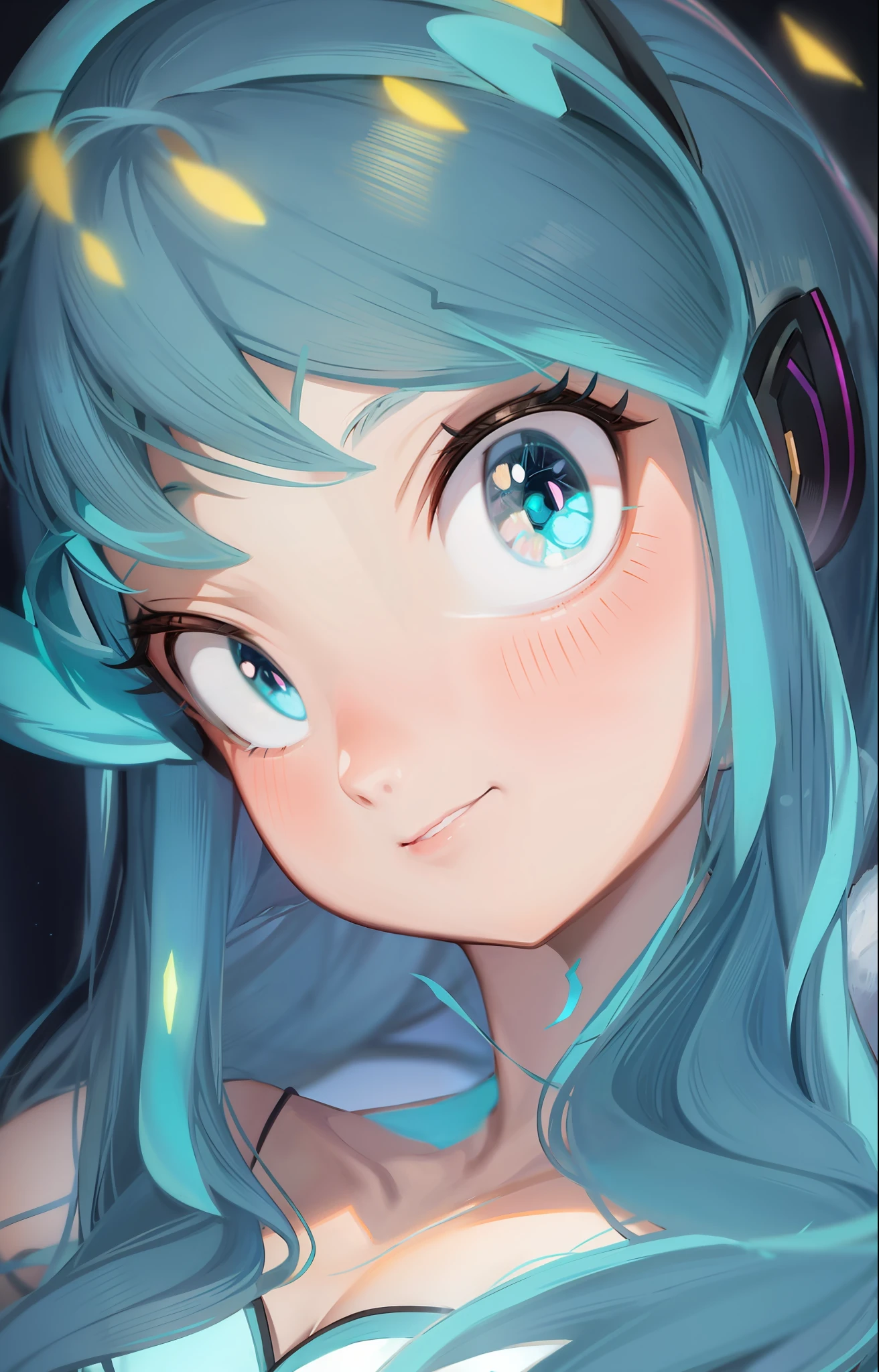 anime girl with blue hair and a blue wig, hatsune miku face, Mikudayo, Anime girl with teal hair, hatsune miku portrait, Miku, Hatsune Miku, Portrait of Hatsune Miku, rei hiroe, vivy, pretty anime face, with huge luminous sad eyes, Miura, portrait knights of zodiac girl, yami kawaii