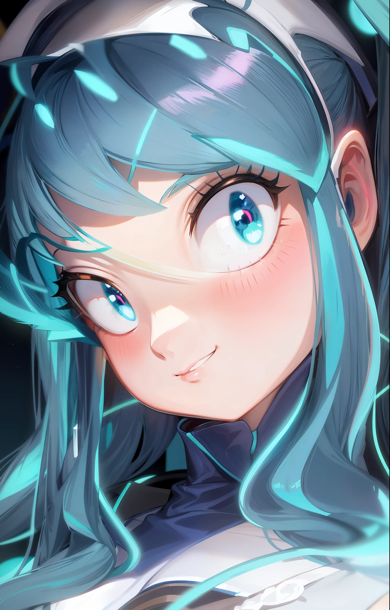 anime girl with blue hair and a blue wig, hatsune miku face, Mikudayo, Anime girl with teal hair, hatsune miku portrait, Miku, Hatsune Miku, Portrait of Hatsune Miku, rei hiroe, vivy, pretty anime face, with huge luminous sad eyes, Miura, portrait knights of zodiac girl, yami kawaii