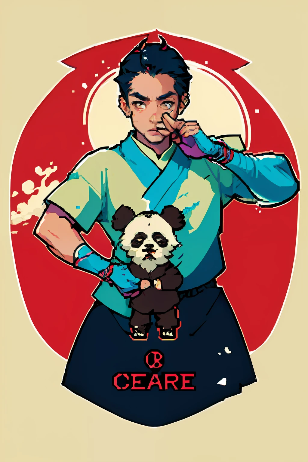 A detailed illustration face evil ninja,((panda)),magic, t-shirt design, red color , dark magic splash, dark, ghotic, t-shirt design,male,