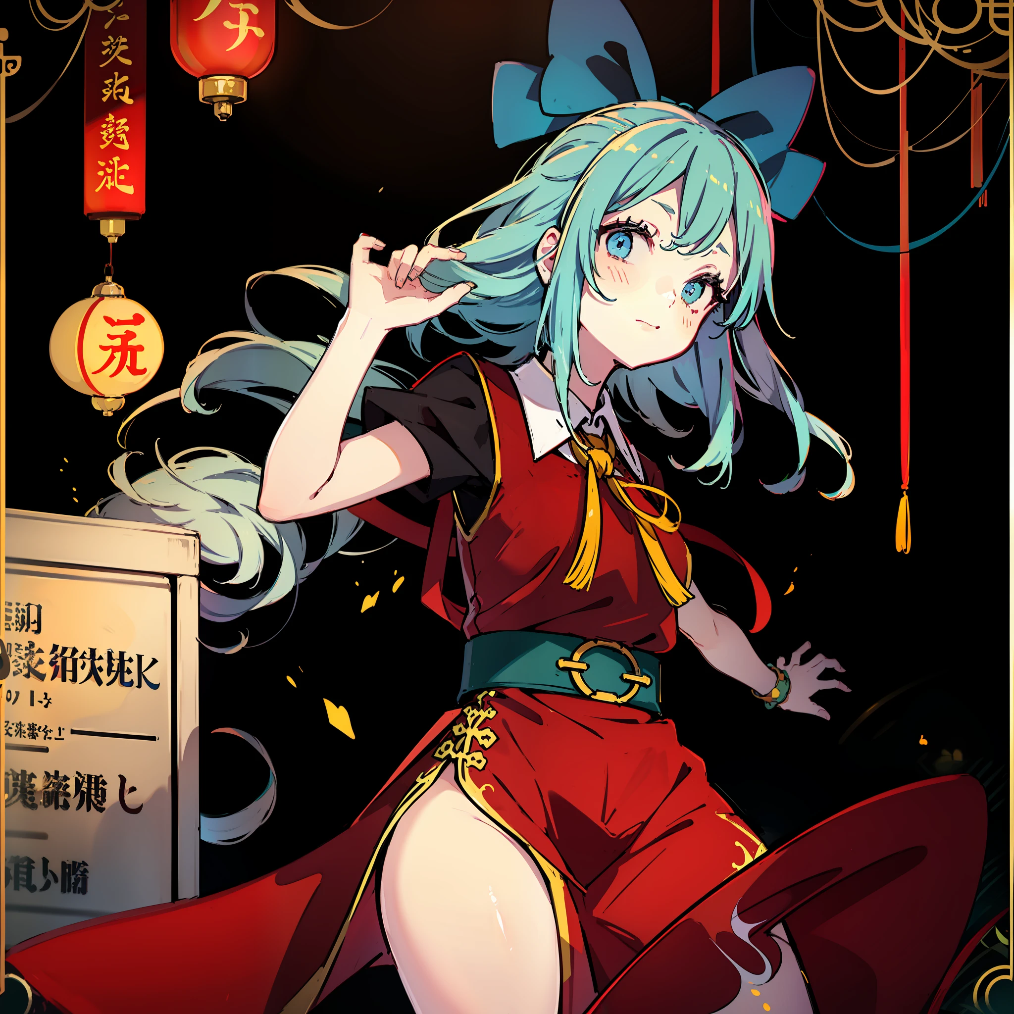 masute piece, Fine detail, 4K, 8K, 12K, Solo, One person, Beautiful Girl, caucasian female, Cirno of the Eastern Project、boobs 、chinese clothes, Chinese dress, Chinatown
