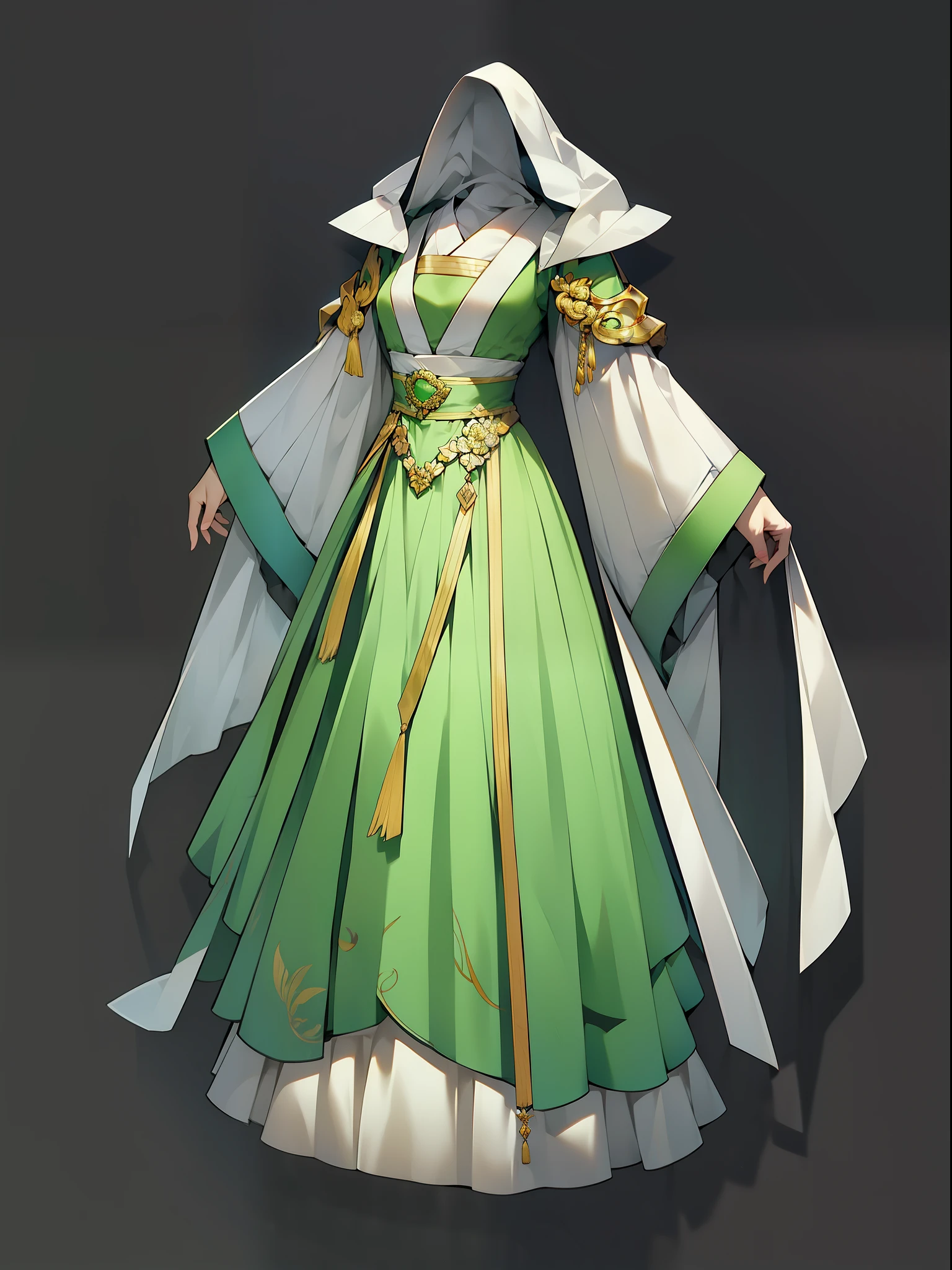 （NOhumans：1.5）， a masterpiece of， Ultimate，（Green gauze dress），（Ancient Chinese clothes，pleated long skirt，cloaks，gossamer，gold chains，Green Hanfu，Phnom Penh embroidery），gameicon，