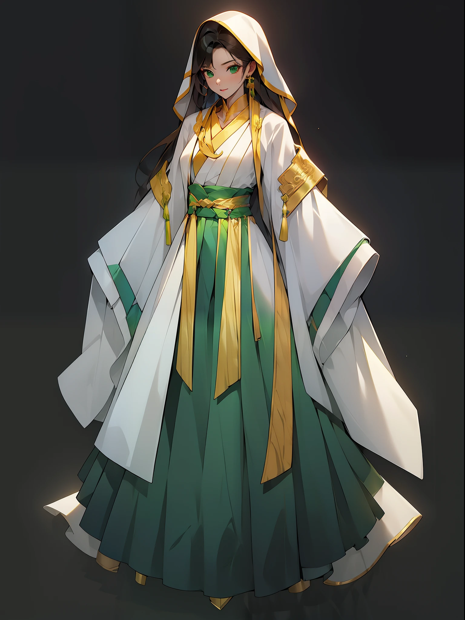 （NOhumans：1.5）， a masterpiece of， Ultimate，（Green gauze dress），（Ancient Chinese clothes，pleated long skirt，cloaks，gossamer，gold chains，Green Hanfu，Phnom Penh embroidery），gameicon，