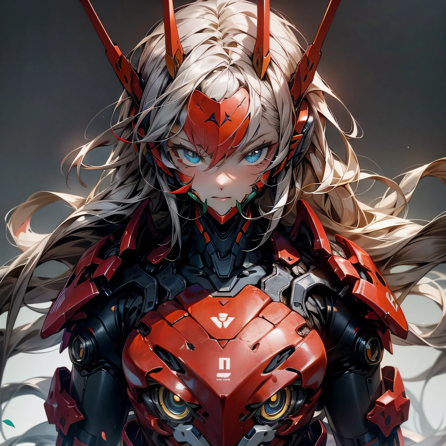 Day man(《DARLING in the FRANXX》,The heroine,)02,Mecha girl,Darling(The eye,abundantly detailed,)Detailed face,Dragon head mech,Mecha style,Best Quority,8k wall paper,battleground background, Mechanized Valkyrie girl,cyber punk style, --auto