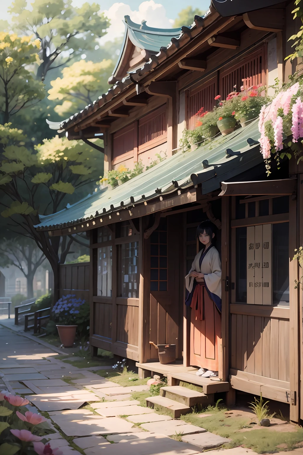 (шедевр)、beste-Qualit、Superior anatomy、shuimobysim、(1人:1)、(Upper body body)、(A smile)、short-hair、(Hanfu)、(Etch 0.5)、(The tree:0.5)、(florals: 0.6) 、(Wooden house:0.2)、(bamboo grove:0.2)、(Ogawa:0.2)、(flod:0.2)、NSFW