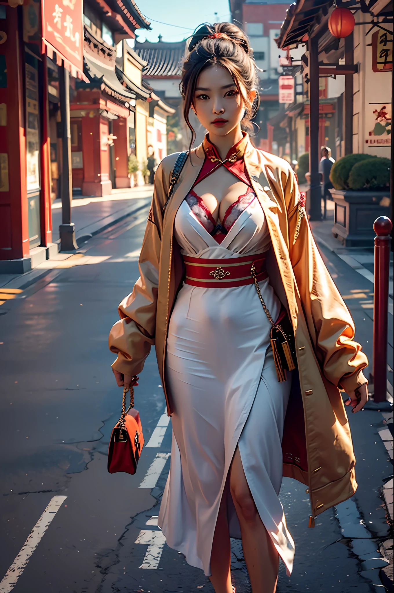 best qulity,The Masterpiece,ultra-highres,(lifelike:1.4),xiuxian,arma,Detail face,
1girls,独奏,arma,,(Magical Circle:1.2),High-forked cheongsam,upperl body,Beautiful highschool girl,full full body,east asian architecture,jacket,architectural,Large big tits,Leaking cleavage,Red bra