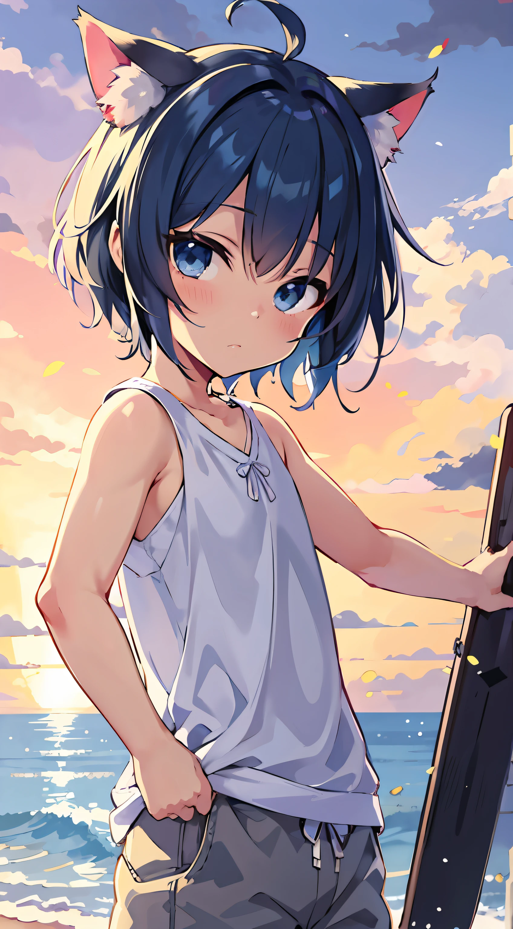 anime girl with cat ears holding a surfboard on the beach, anime moe art style, Ilya Kuvshinov. 4 k'', style of anime4 K, Ilya Kufshinov, Also, View of Ilya Kuvhinov, Kuvshinov Ilya, Anime boy, Anime art wallpaper 8 K, Anime art wallpaper 4k, Anime art wallpaper 4 K