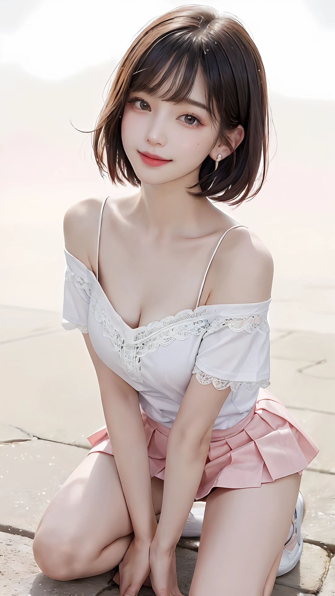 Pee、Fashion trendy beautiful and charming woman、gentle and charming Chinese beautiful woman、Korea person、(KPOP Idol)、Delicate and sexy collarbone、charming oval face、双眼皮、Smart peach blossom eyes、Pink lips、a small nose、bareshoulders、closeup of the face、(extreme high definition、super detaill)、White off-shoulder lace shirt、((White lace panties)、Fresh and impressive、 natural、(kneeling on the ground)、(legs wide open)、(spread legswide)、(From a low angle)、(shinny skin)、(lowangle))、Perfect figure、The areol、cleavage of the breast、Underarm wrinkles、(Urine on the floor))、(((Showpiece、beste-Qualit、highly accurate))、1人の女の子、(tetas grandes、photo- realistic:1.4)、(((Slightly above the camera、looking up at the camera、look up to、looking up at the camera、 Staring at the camera)))、独奏、、White background、Snow White background、Keep your mouth shut、Happy smiling face、pretty black hair、shorth hair、big eye、pronounced double eyelids、eye lashes、Ears out、long neck、long neck、Absolute Area、((closeup of the face、short hair with bangs))、19yearsold、Attractive proportions、shinny skin、Clean collarbone、Golden Ratio Face、perfect face、tear moles、 mole on breasts、bangss、Clean bangs、Beautiful bangs、lipgloss、thin lips、White Skin Skin、I took off my clothes、big chest out、a small face、Staring at the camera slightly upwards、((Smile a little at the camera、Immaculate white background with nothing really、Very big big big、big chest out))、(((school uniform、shirts、sleevless)))
