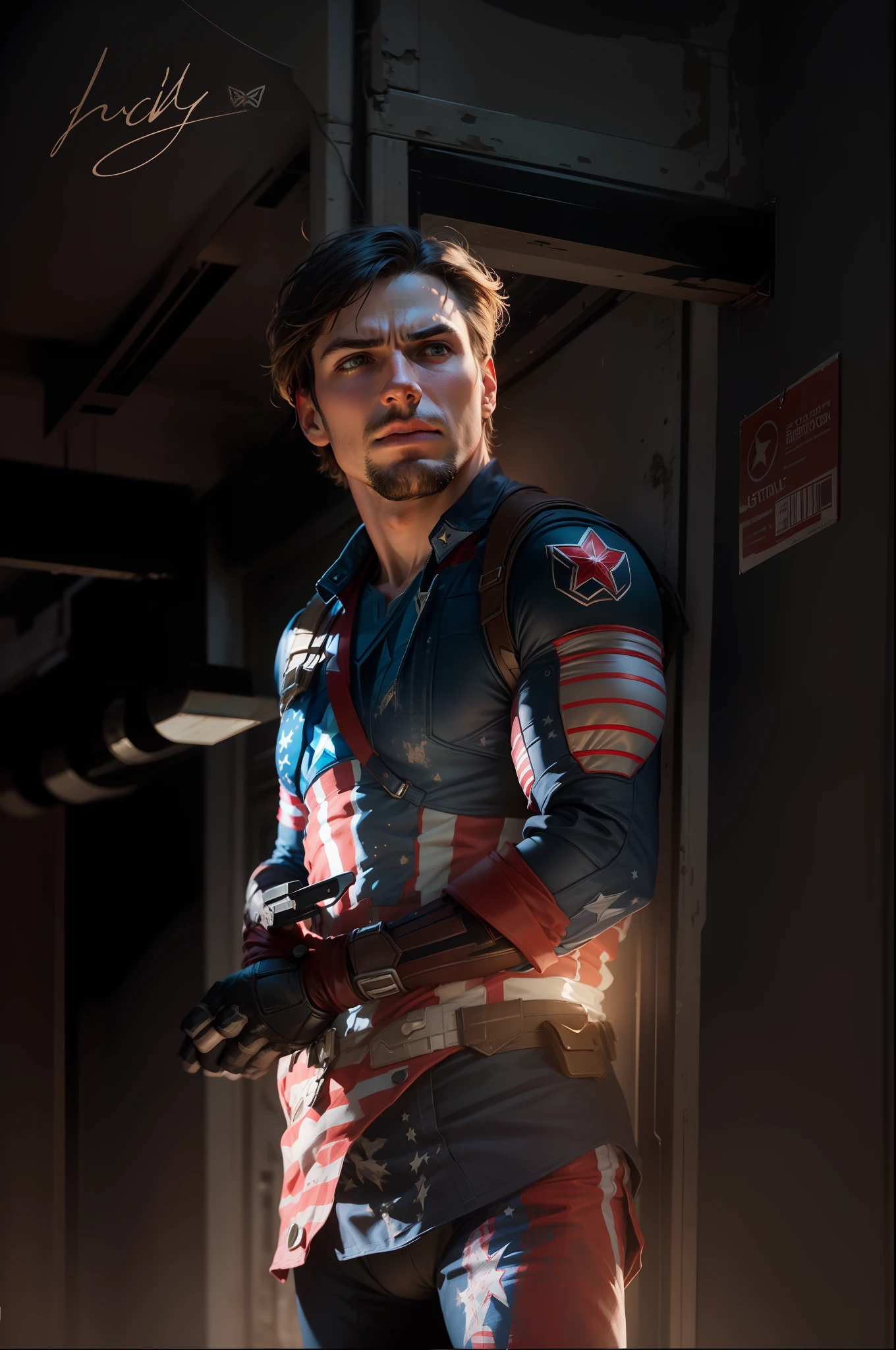 Change background, generat person to captain america,add American buildings,8k ultra realistic face