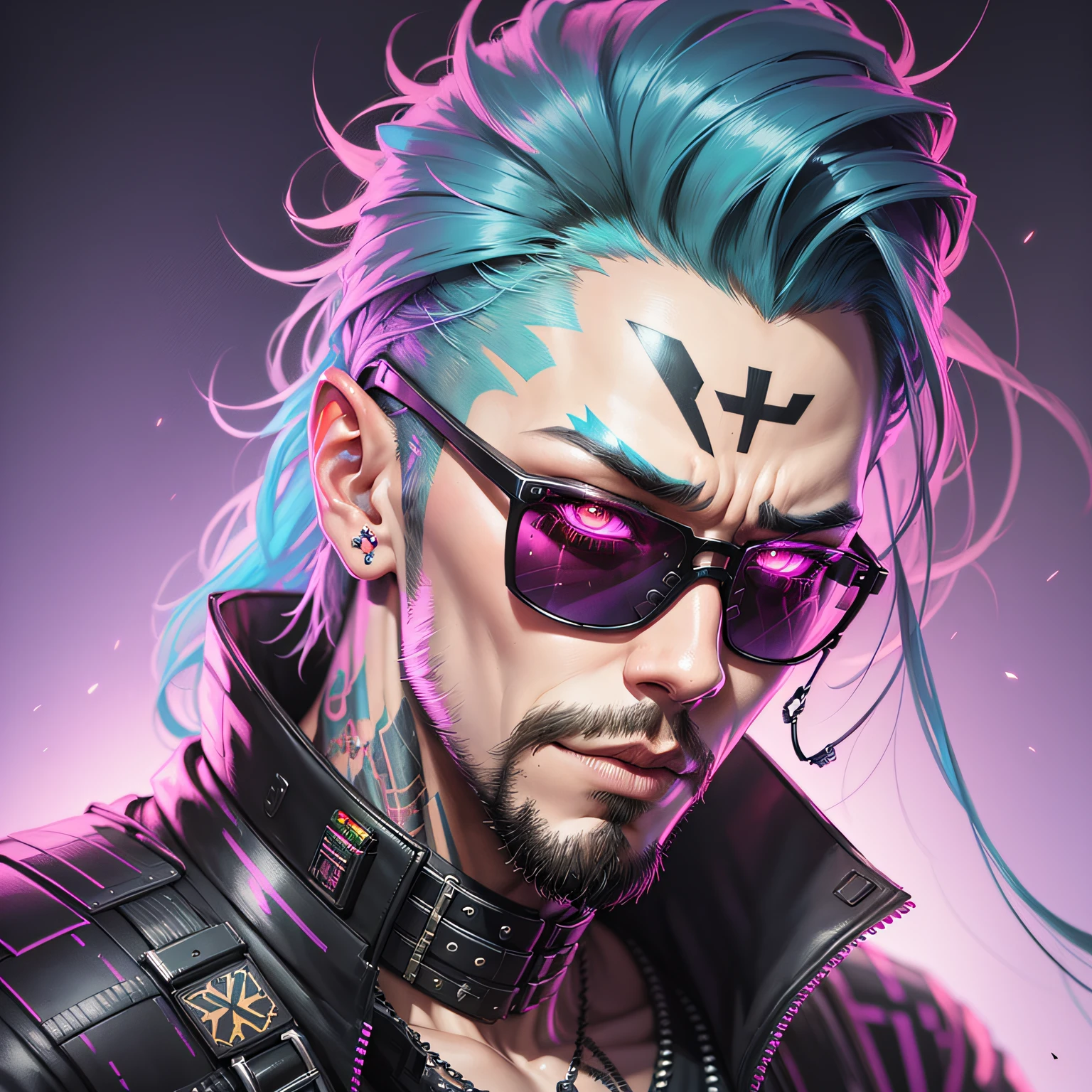 homem punk rock, por do sol, de cabelos brancos, luz de neon verde, rosto detalhado, realismo, imagem super realista --auto