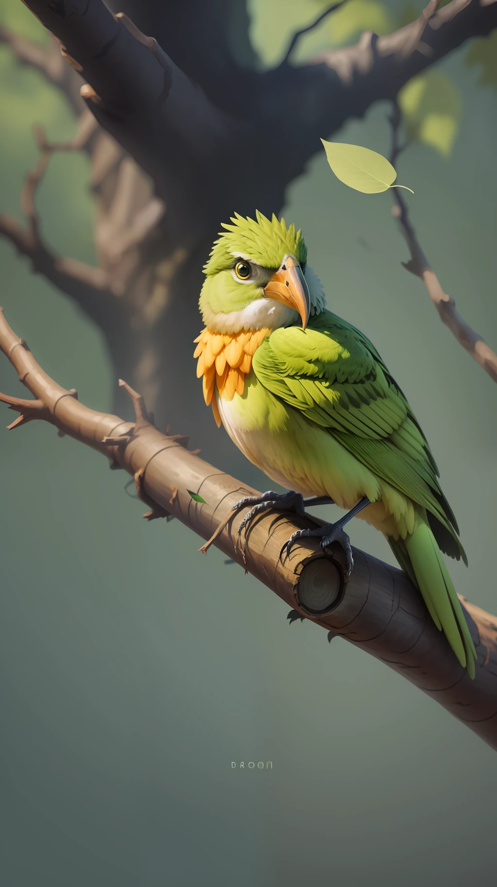 Green bird sitting in the dead tree,green bird,high resolution,high quality,dark background