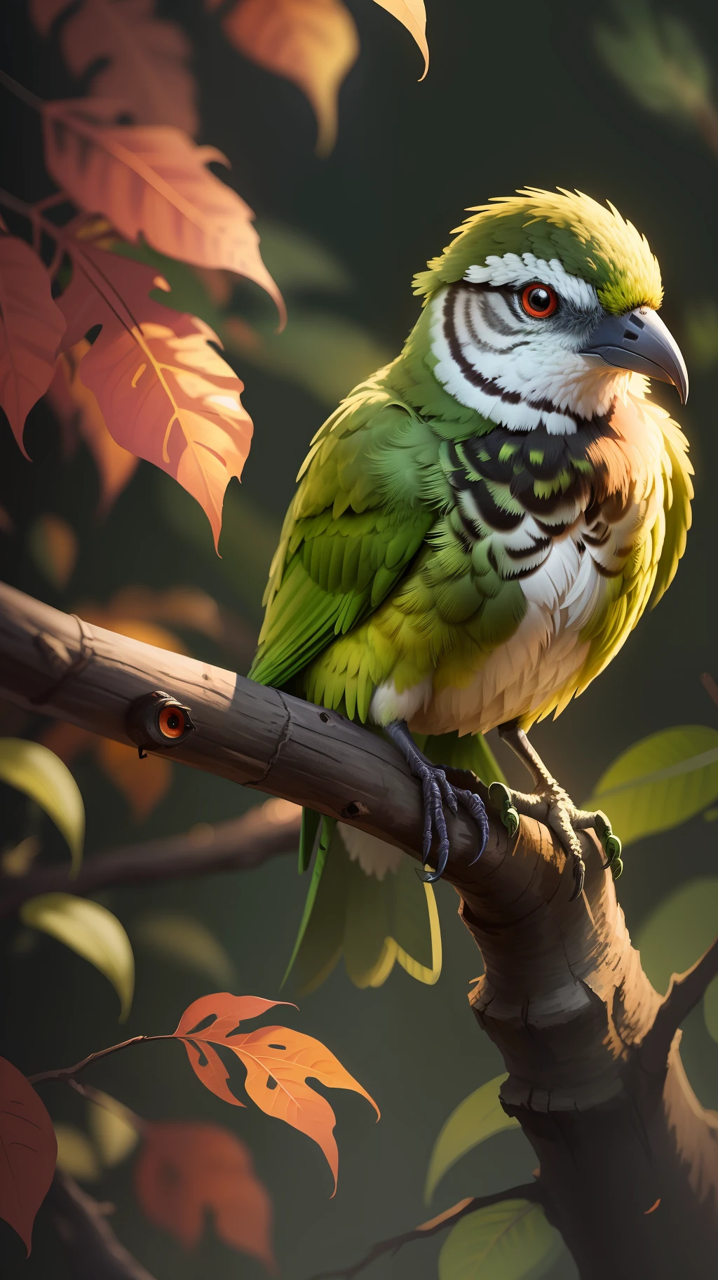 Green bird sitting in the dead tree,green bird,high resolution,high quality,dark background