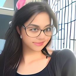 (8k, RAW photo, best quality, masterpiece:1.2), (realistic, photo-realistic:1.37), chikajkt48, ((pureerosface_v1:0.4)),1girl, (glasses:1.2), selfie, brown_eyes, brown_hair, (short hair:1.4), open mouth, lips, long_hair, looking_at_viewer, realistic, smile, solo,