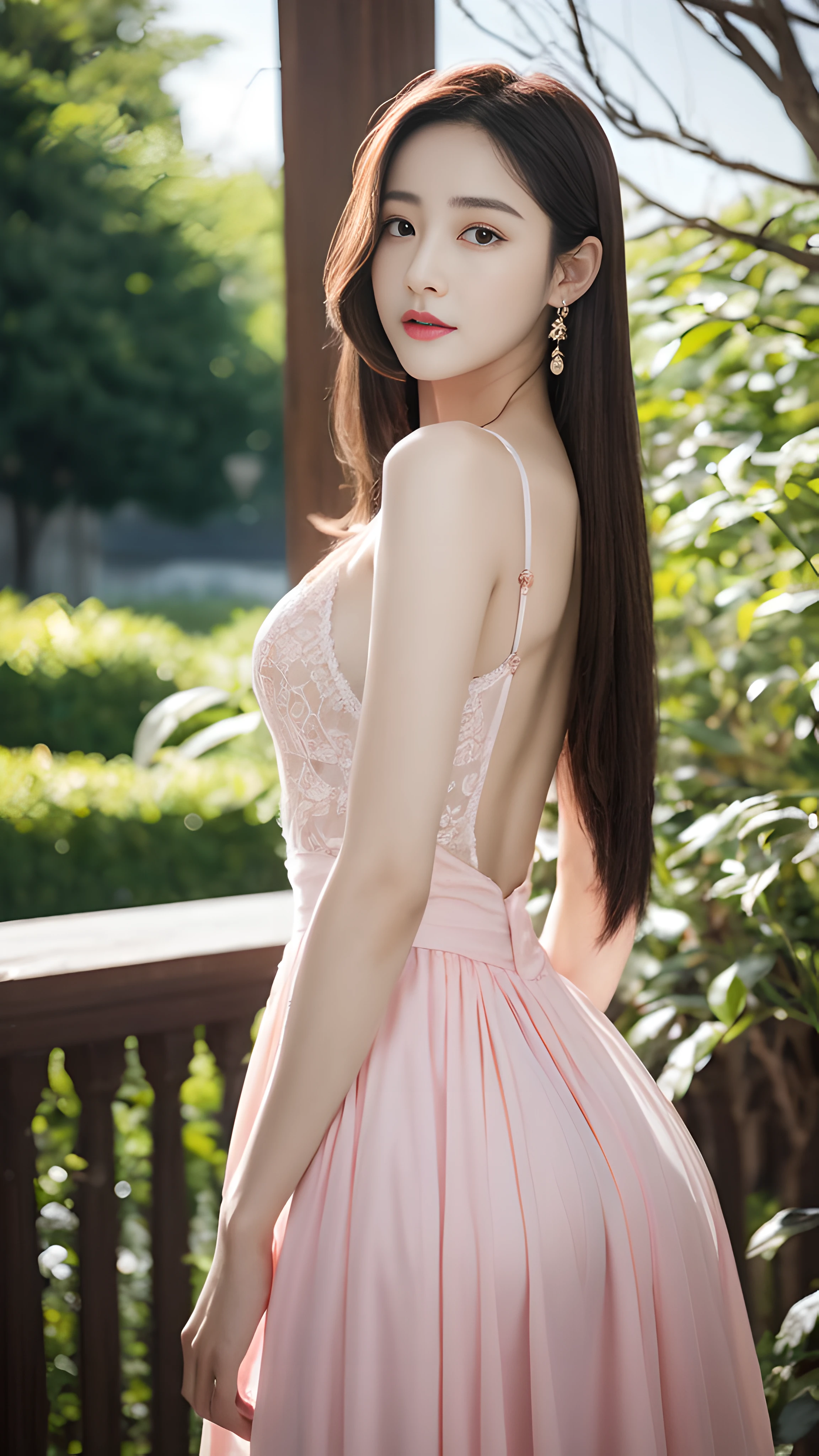 A woman dressed in a pink flowing dress poses for a photo，A photograph inspired by Ma Yuanyu，Tumblr，realisitic，dilraba dilmurat，beautiful Korean women，Korean girls，cute korean actress，Beautiful Korean young woman，gorgeous korean young woman，Young and cute Korean face，Kim Young-hin，ruan jia beautiful！，Korean female fashion model