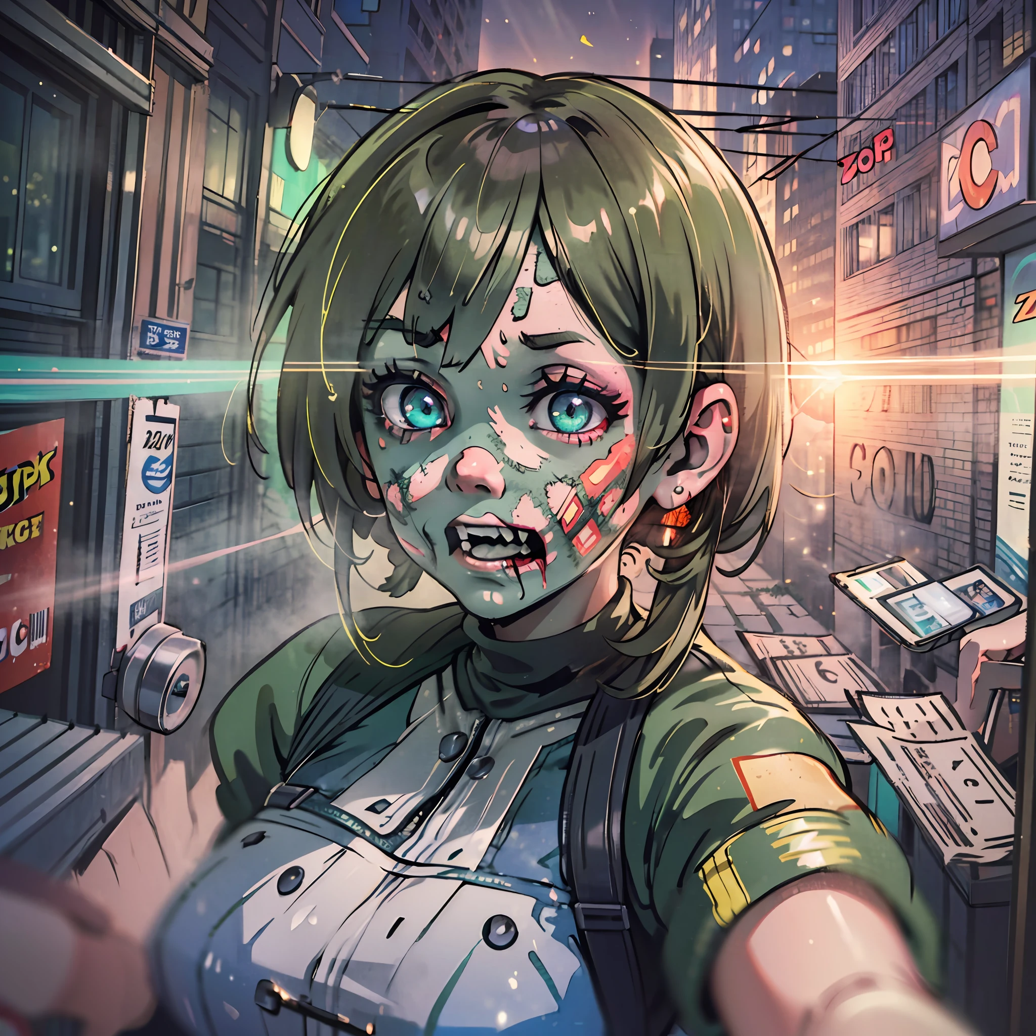 (award winning 8k concept art:1.3) of (young woman making a selfie, scared, many zombies:1.3), extremely detailed background, darkness, flash, close to camera, sweet, front, epic, (masterpiece:1.4), (best quality:1.4), Amazing, beautiful, finely detailed, (Depth of field:1.4), 8k, fine art, stunning, (light reflections:1), (crisp:1.6), red twin tails, vibrant, (edge detection:1.4), absurdres, impressive, 120mm, clear, lens flare, wide shot, wide angle, colorful, scenery