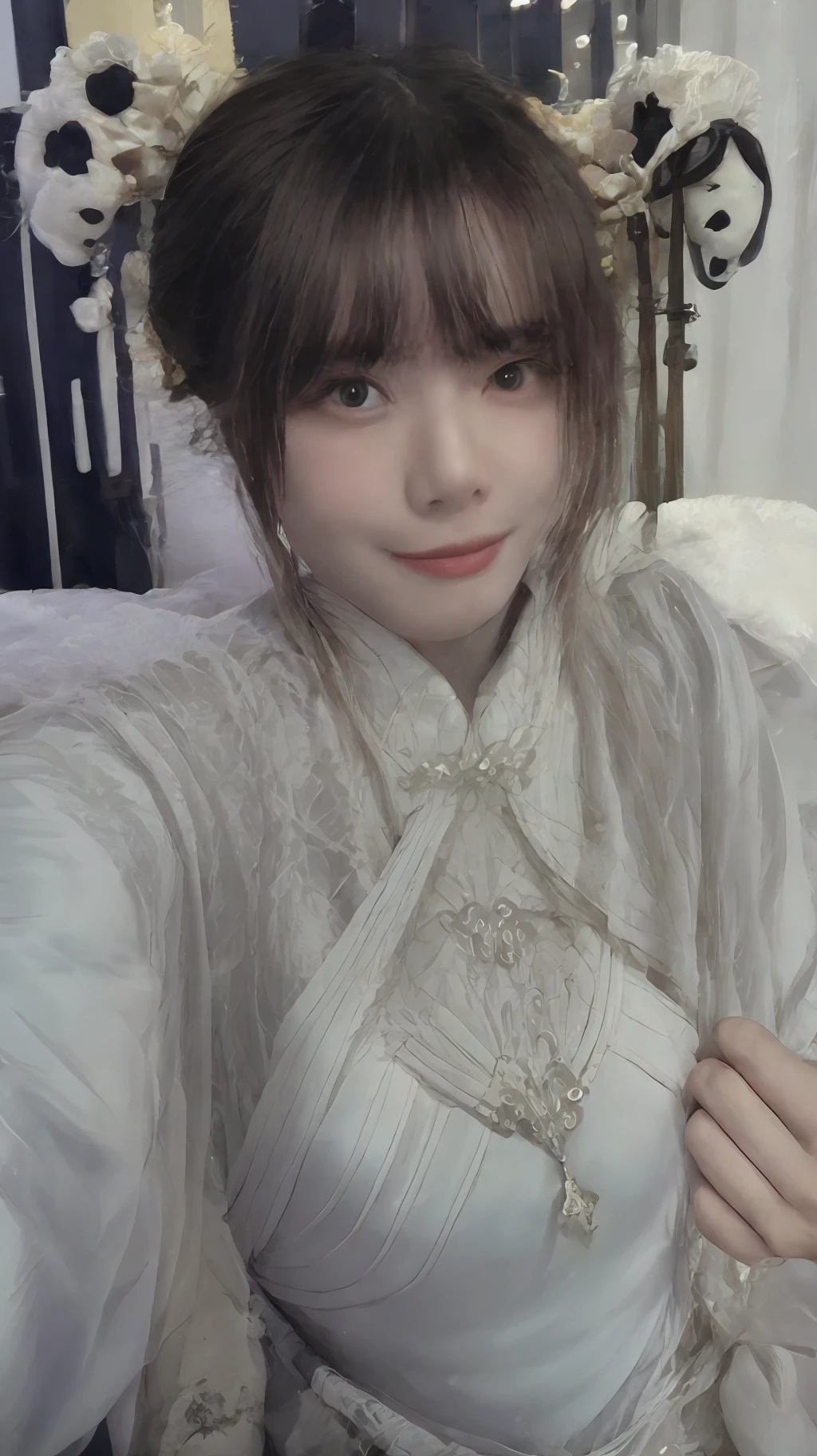 random pose, mix4, (8k, RAW photo, best quality, masterpiece: 1.45), (realistic, photorealistic: 1.37), one girl, cute, cityscape, night, rain, wet, professional lighting, photons mapping, radiosity, physically based rendering, gradient black hair, gray hair, short curly hair, handsome, girl, Deep V-neckline slip dress, top quality photo, high res, 1080p, (clear face), (detailed face description), (detailed hand description), (masterpiece), (exquisite CG), extreme light and shadow, disheveled hair, master work, rich details, (fine facial features), (highest quality photo), (masterpiece), (detailed eyes), look in front of you eyes, fine clavicle, ((large breasts)),