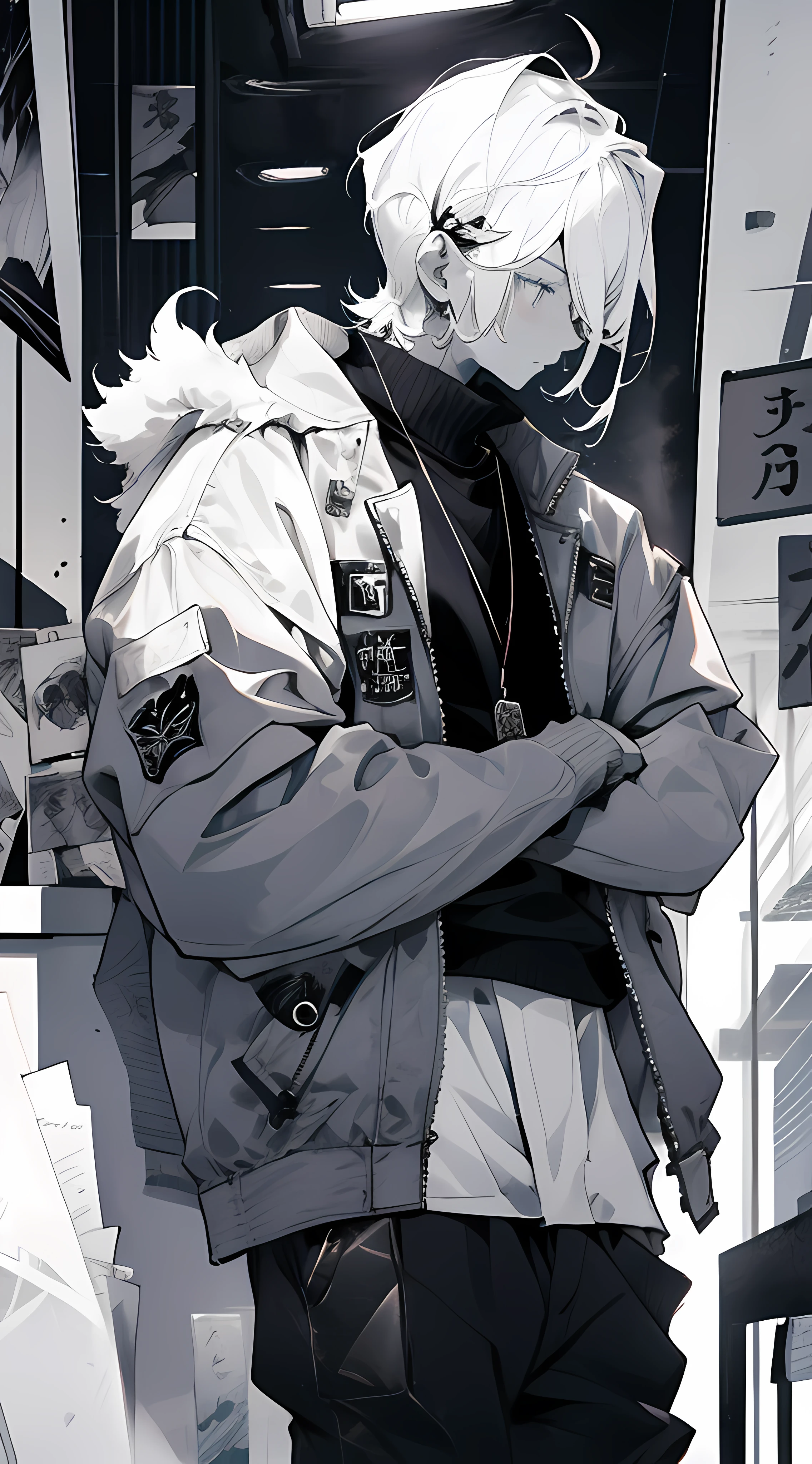 mature cool guy, in the style of black and white --style cool