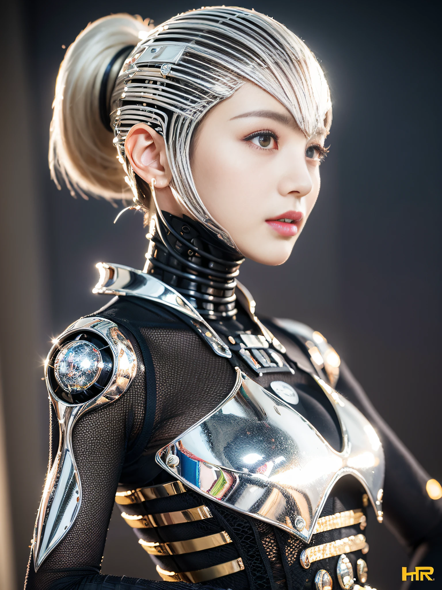 Intricate 3d rendering of highly detailed beautiful ceramic silhouette female robot face, robot, robot part, 150 mm, beautiful studio soft light, rim light, vibrant details, luxurious cyberpunk, lace, surreal, anatomy, facial muscles, cables wires, microchip, elegant, beautiful background, octane rendering, HR Giger style, 8k, best quality, masterpiece, illustration, very delicate and beautiful, very detailed, CG, unity, wallpaper , (fidelity, fidelity: 1.37), amazing, fine detail, masterpiece, best quality, official art, very detailed cg unity 8k wallpaper, absurd, unbelievably absurd, robot, silver helmet, full body