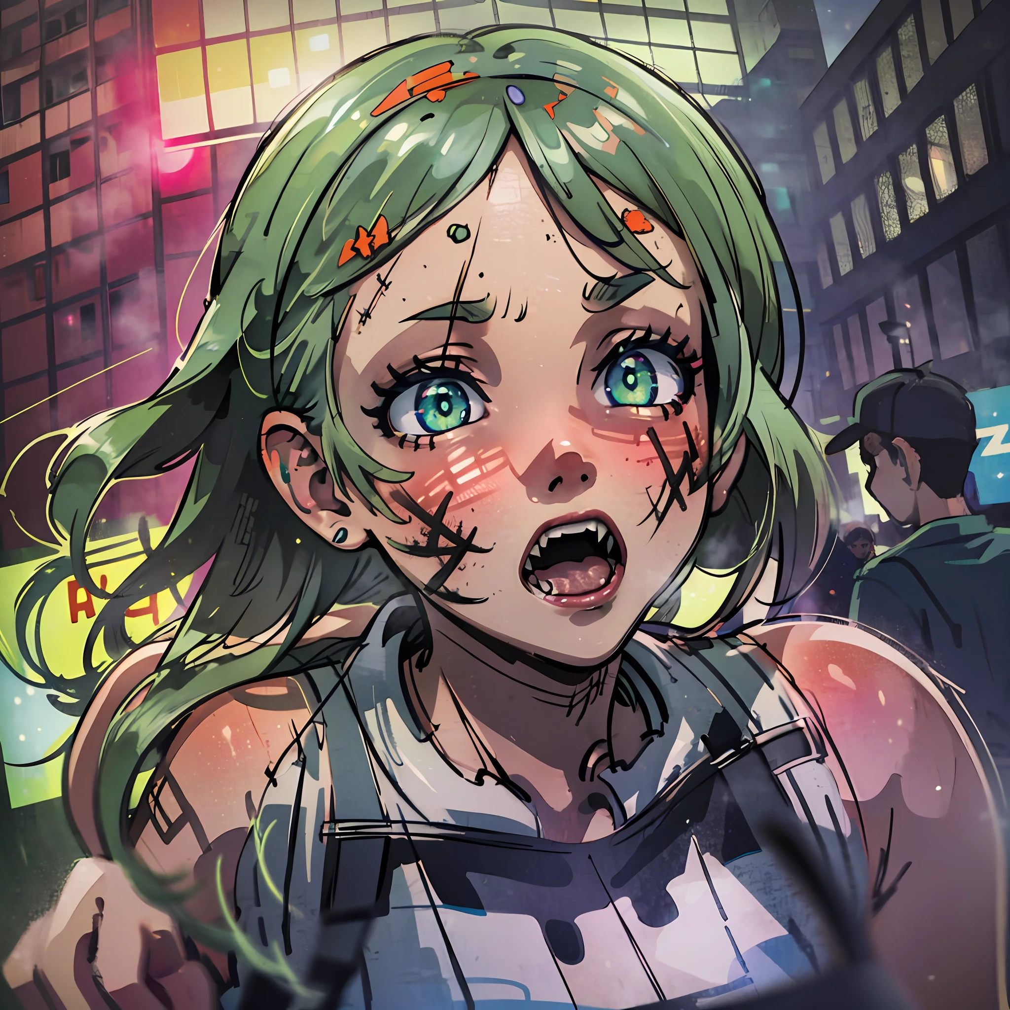 (award winning 8k concept art:1.3) of (young woman attacking the viewer, open mouth, many zombies, crowd:1.3), extremely detailed background, biting, darkness, flash, close to camera, sweet, front, epic, (masterpiece:1.4), (best quality:1.4), Amazing, beautiful, finely detailed, (Depth of field:1.4), 8k, fine art, stunning, (light reflections:1), (crisp:1.6), red twin tails, vibrant, (edge detection:1.4), absurdres, impressive, 120mm, clear, lens flare, wide shot, wide angle, colorful, scenery