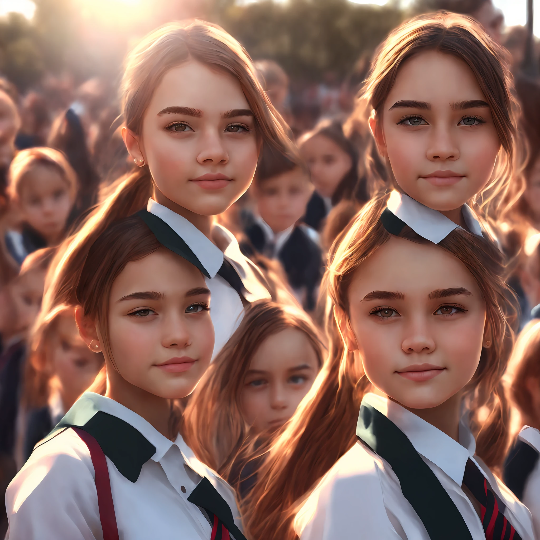 Best quality, masterpiece, super high resolution, (realistic: 1.4), original photo, head photo, skin, simple background, black eyes, detail, selfie, 1 girl, school uniform, sunshine, on the playground side, looking at the spectators, --auto